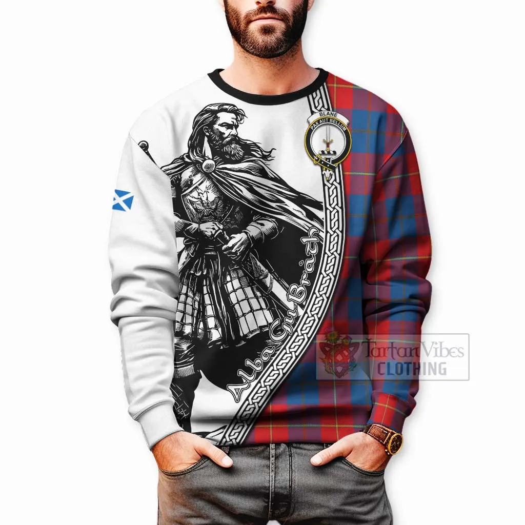 Blane Tartan Clan Crest Sweatshirt with Highlander Warrior Celtic Style