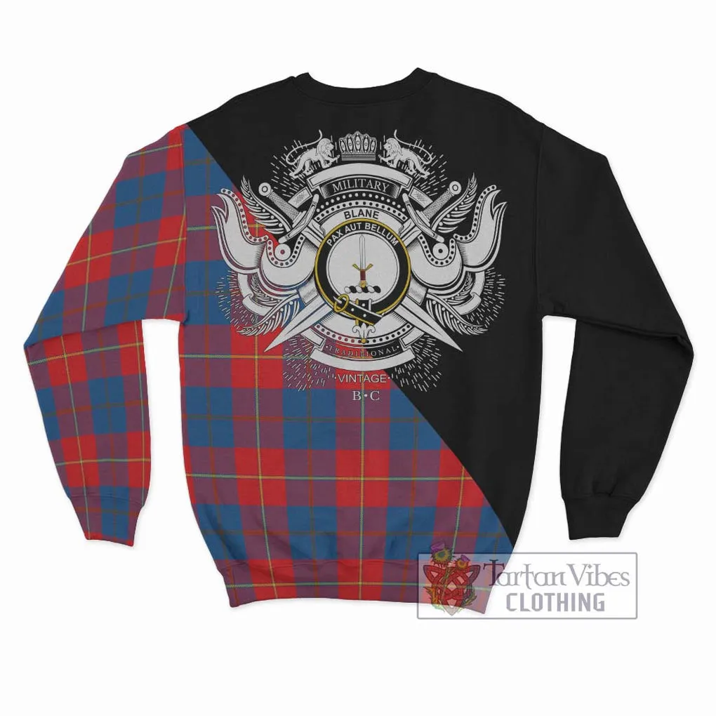 Blane Tartan Sweatshirt with Family Crest and Military Logo Style