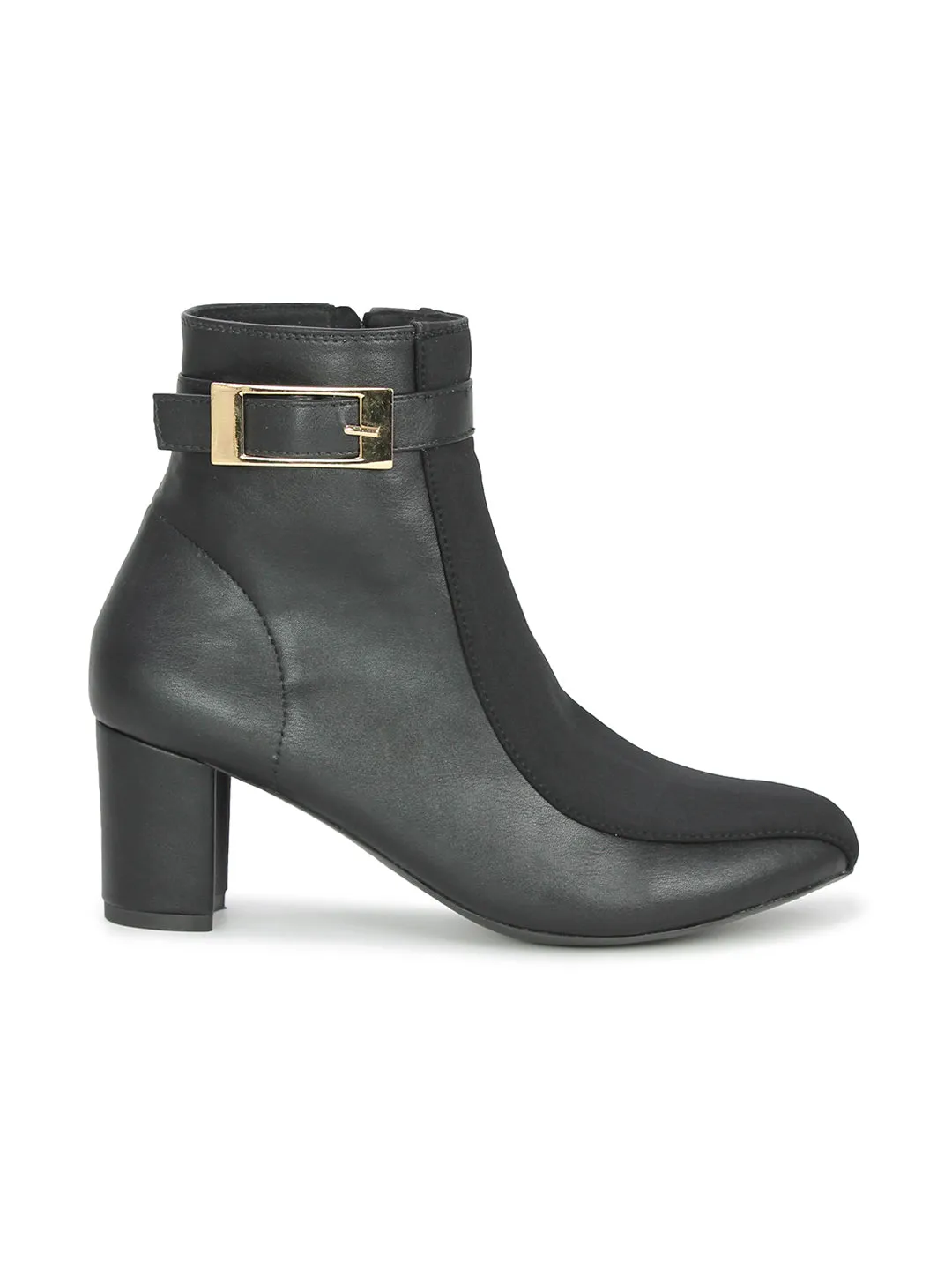 Block Heel Winter Wear Boots-Black