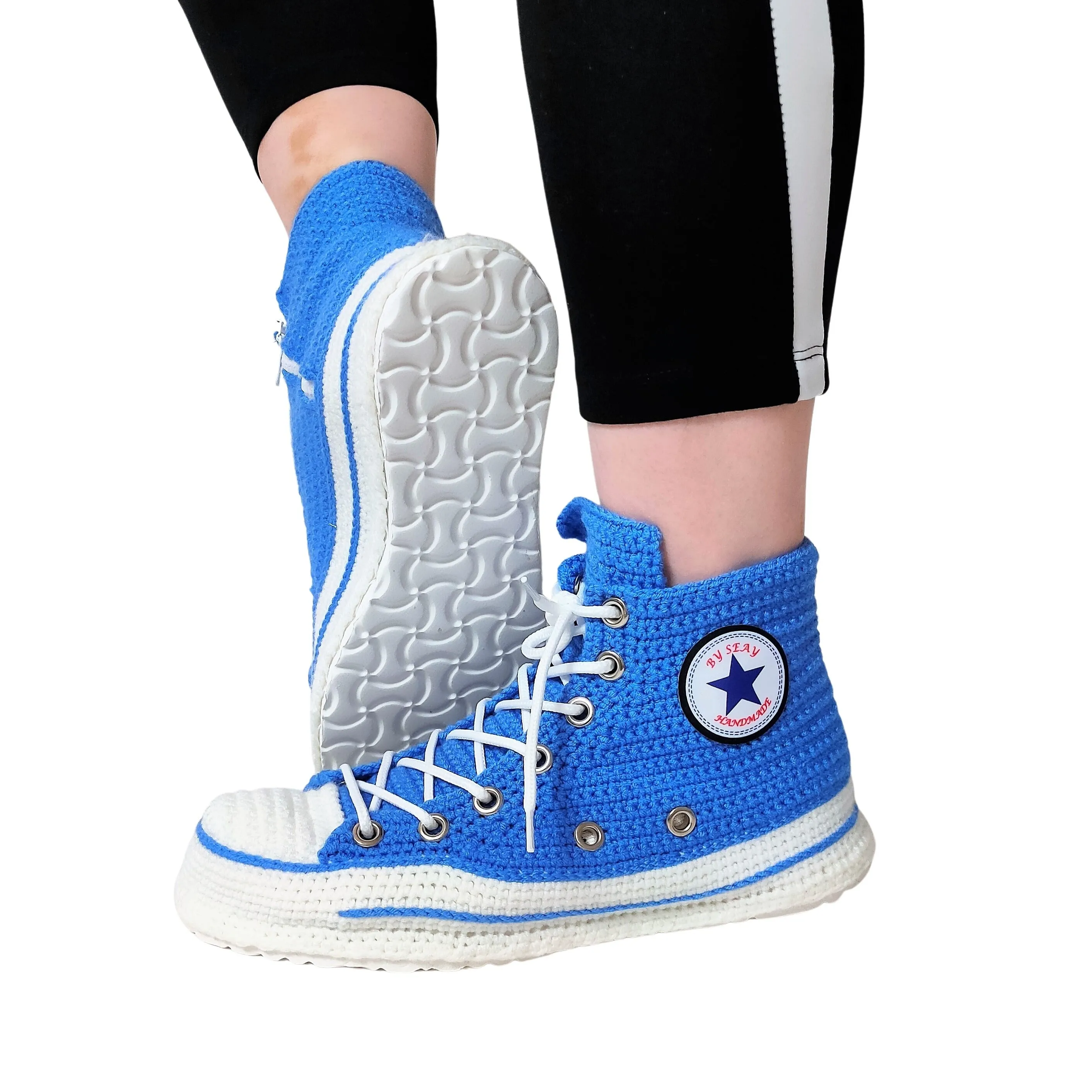 Blue Converse Sneakers Slippers Chuck Shoes Women High Top Plush Slippers Booties