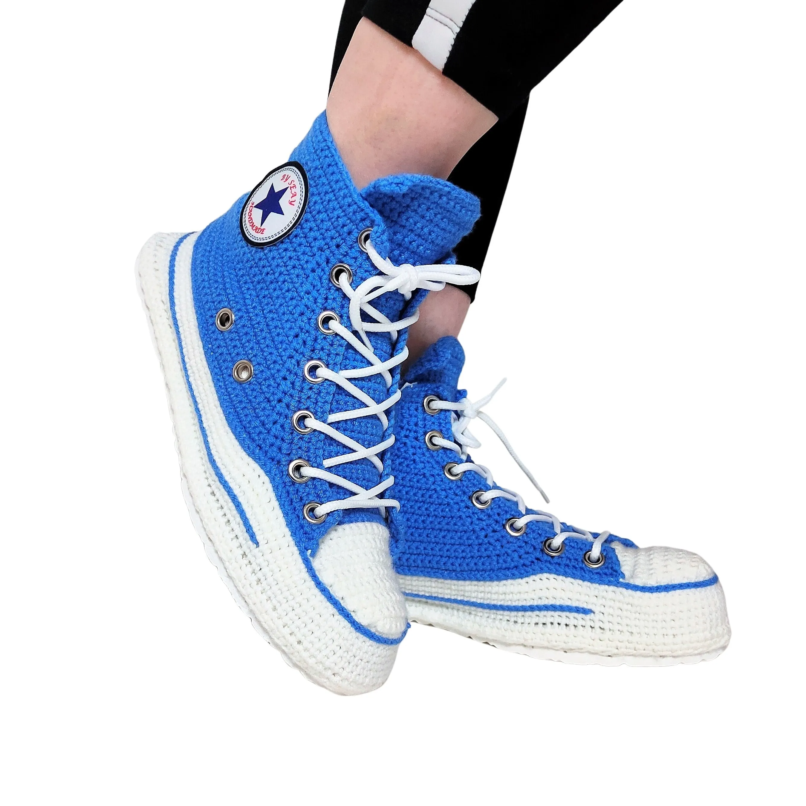 Blue Converse Sneakers Slippers Chuck Shoes Women High Top Plush Slippers Booties