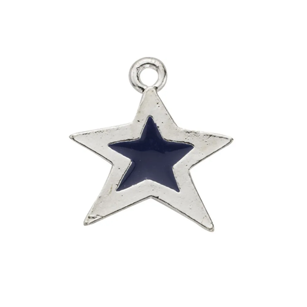 Blue Epoxy Sterling Plated Star Charm