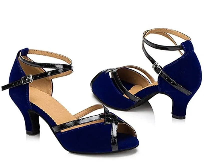 Blue Suede Ballroom Dance Shoes Latin Salsa Dance Heels