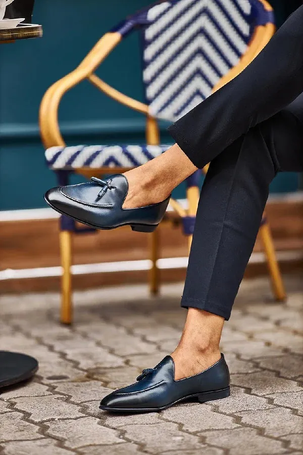 Bojoni Bravo Navy Blue Tassel Loafers