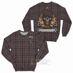 Borthwick Tartan Sweatshirt with Family Crest and Bearded Skull Holding Bottles of Whiskey