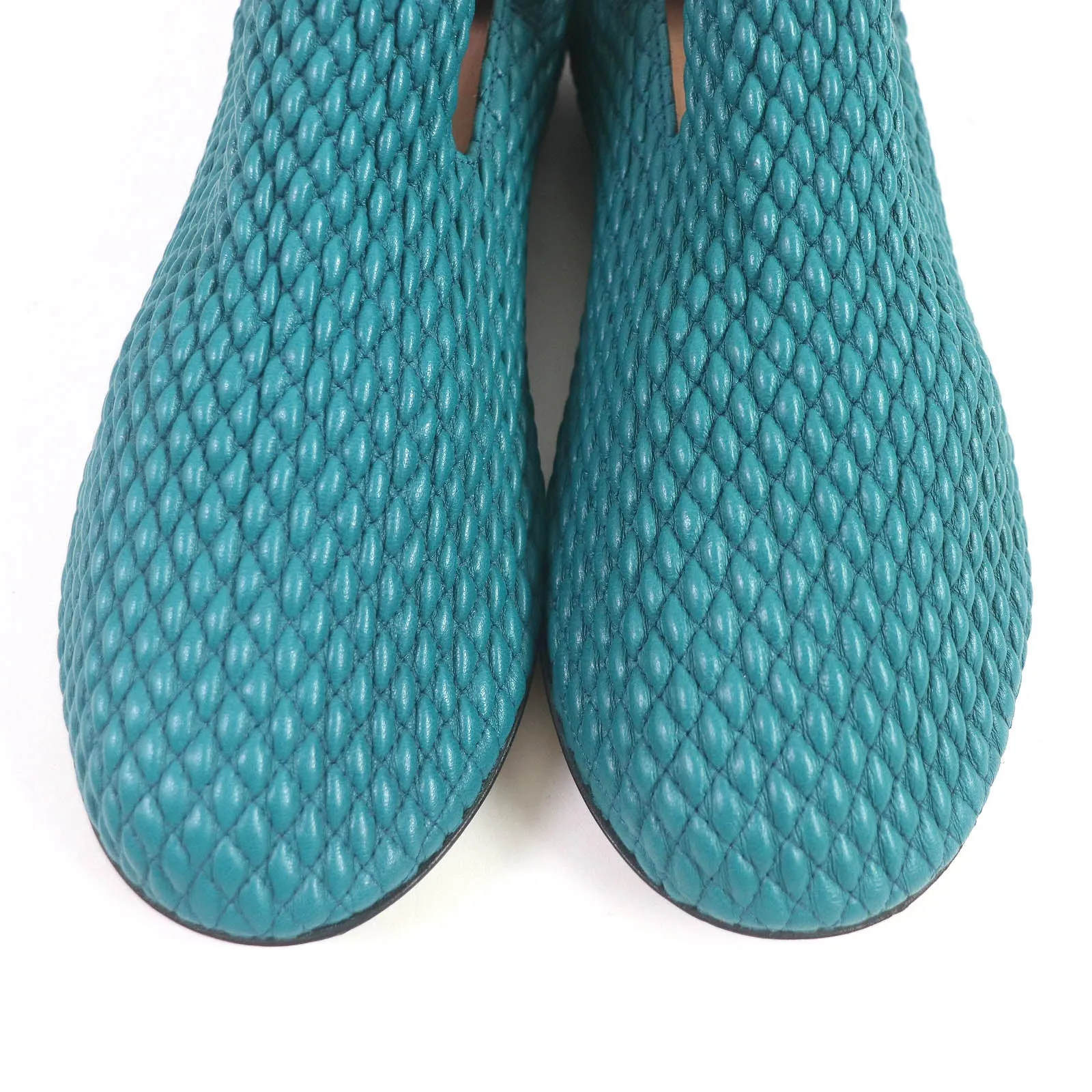 Bottega Veneta Leather Slip-On Shoes Turquoise 39