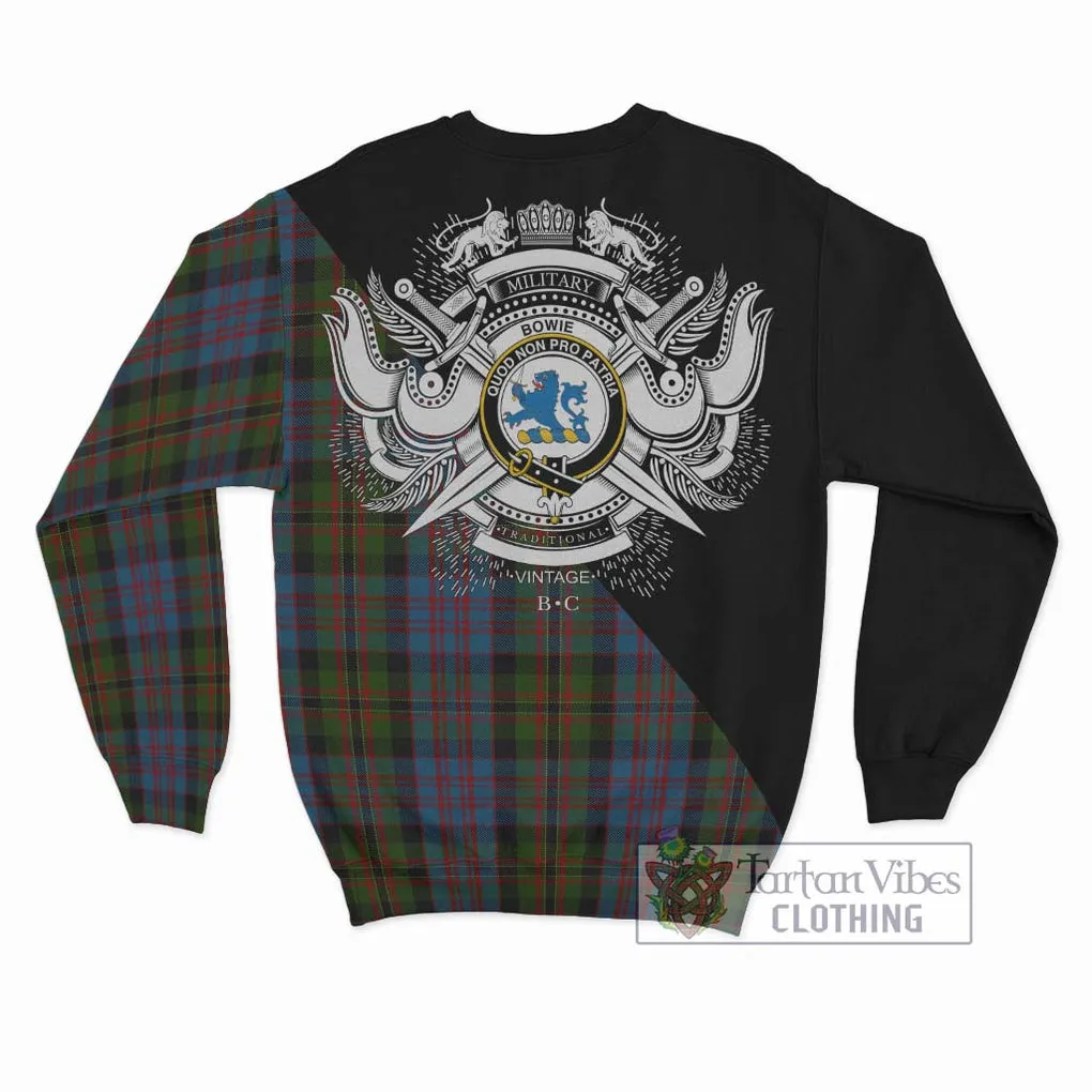 Bowie Tartan Sweatshirt with Family Crest and Military Logo Style