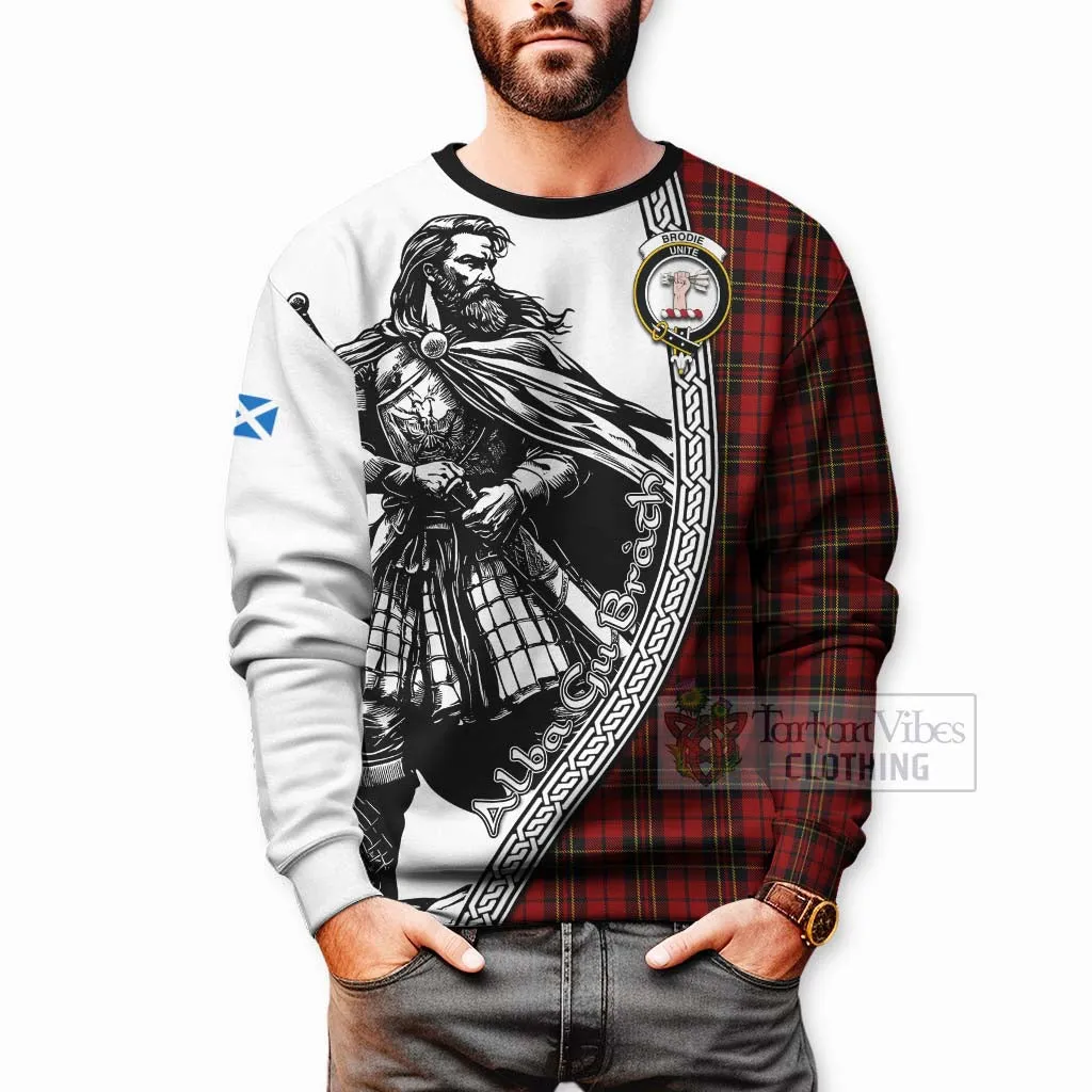 Brodie Tartan Clan Crest Sweatshirt with Highlander Warrior Celtic Style