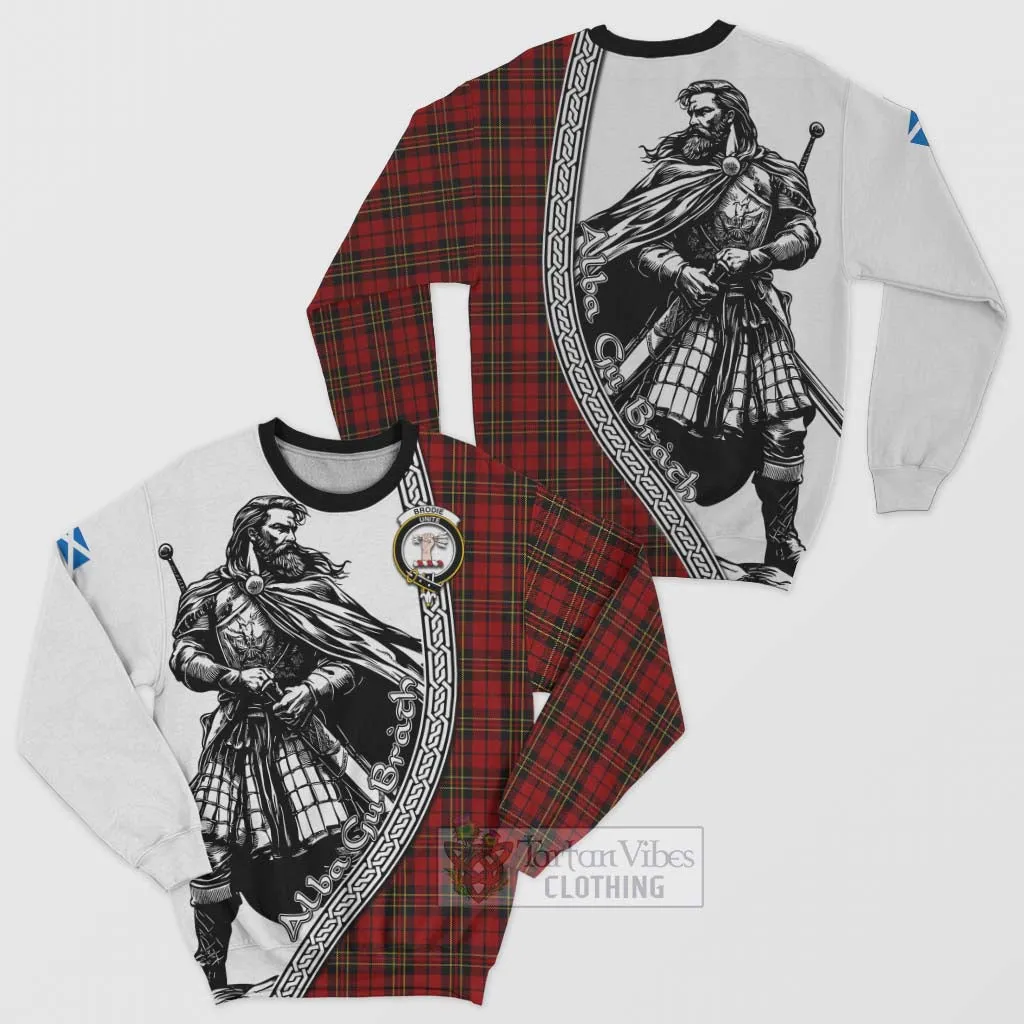 Brodie Tartan Clan Crest Sweatshirt with Highlander Warrior Celtic Style