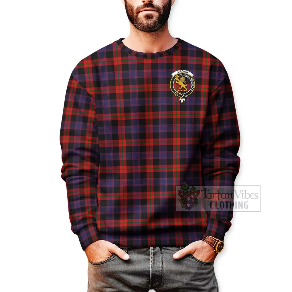 Brown (Broun) Tartan Sweatshirt with Family Crest Celtic Skull Style