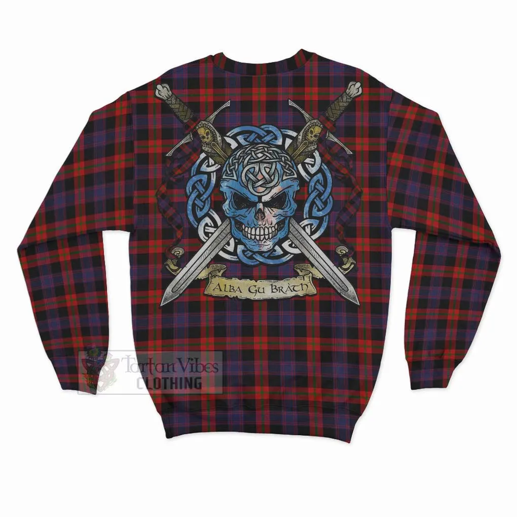 Brown (Broun) Tartan Sweatshirt with Family Crest Celtic Skull Style