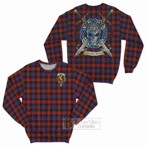 Brown (Broun) Tartan Sweatshirt with Family Crest Celtic Skull Style