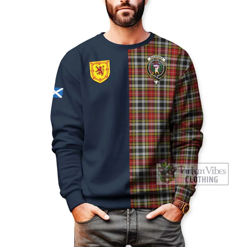 Buchanan Old Dress Tartan Sweatshirt Alba with Scottish Lion Royal Arm Half Style