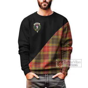 Buchanan Old Set Weathered Tartan Sweatshirt with Family Crest and Military Logo Style