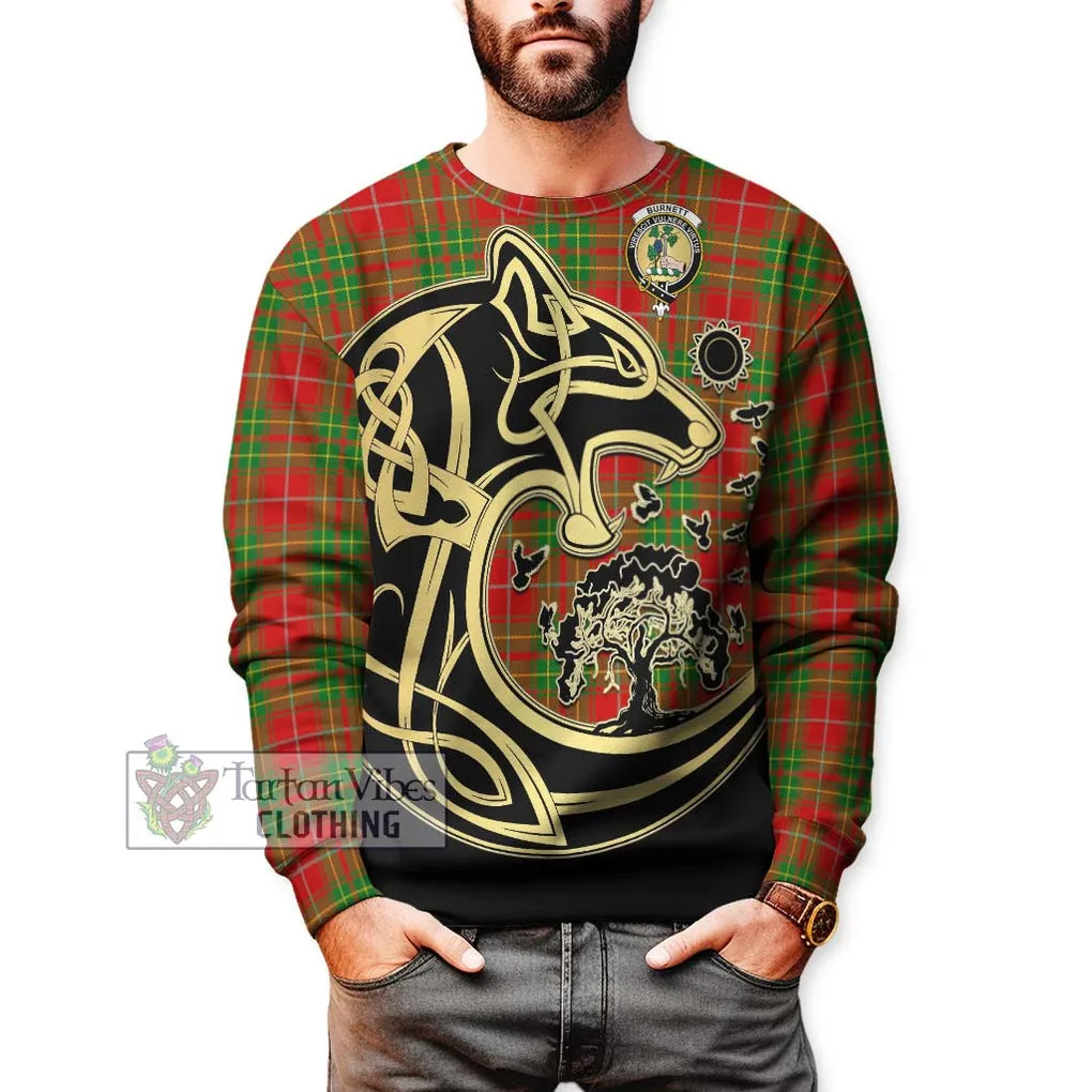 Burnett Tartan Sweatshirt with Family Crest Celtic Wolf Style