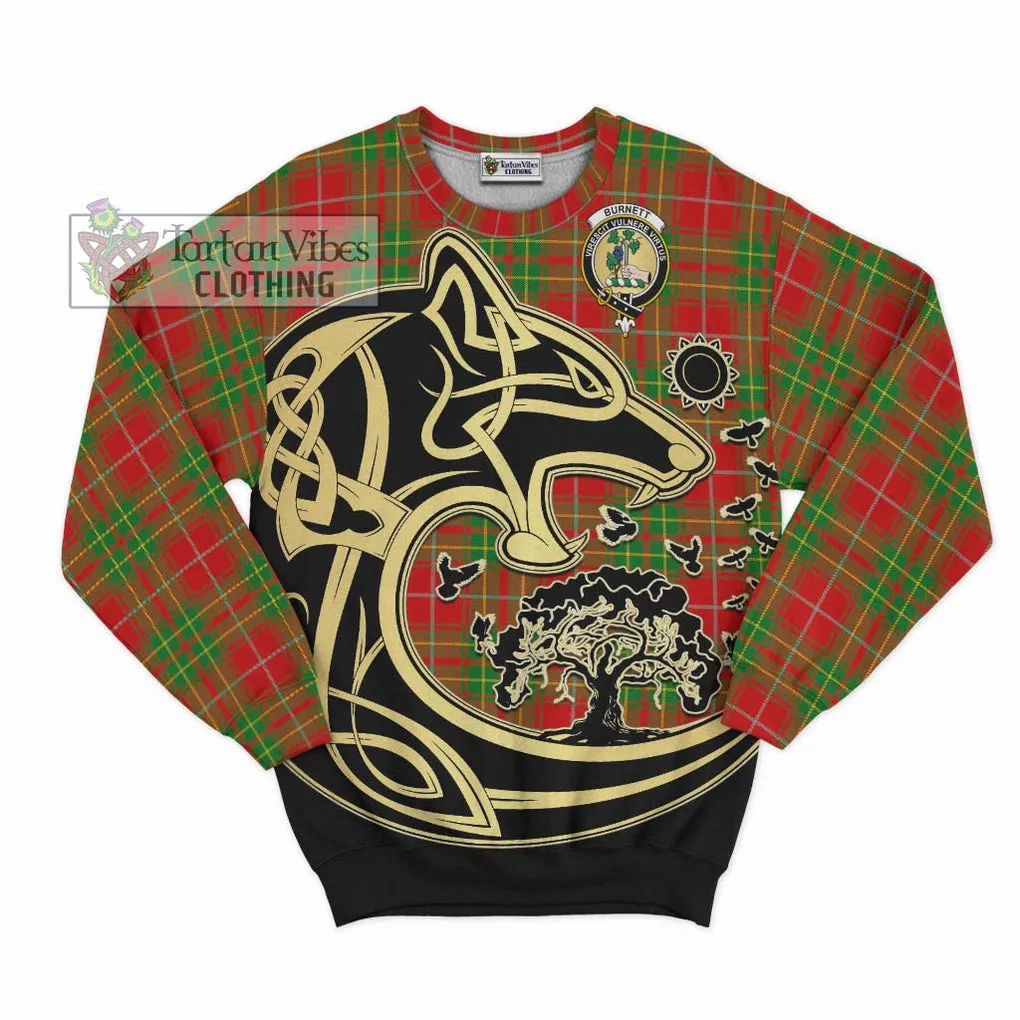 Burnett Tartan Sweatshirt with Family Crest Celtic Wolf Style