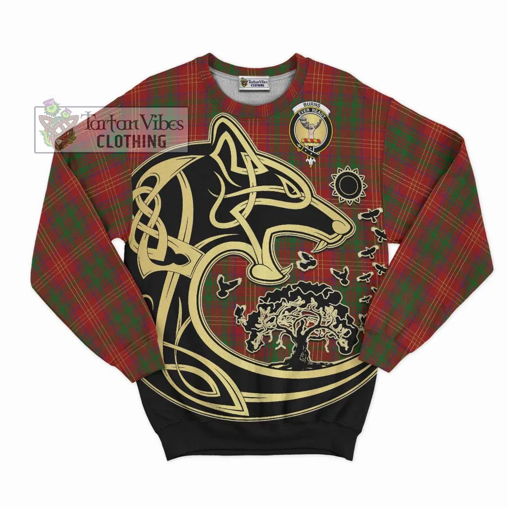 Burns Tartan Sweatshirt with Family Crest Celtic Wolf Style