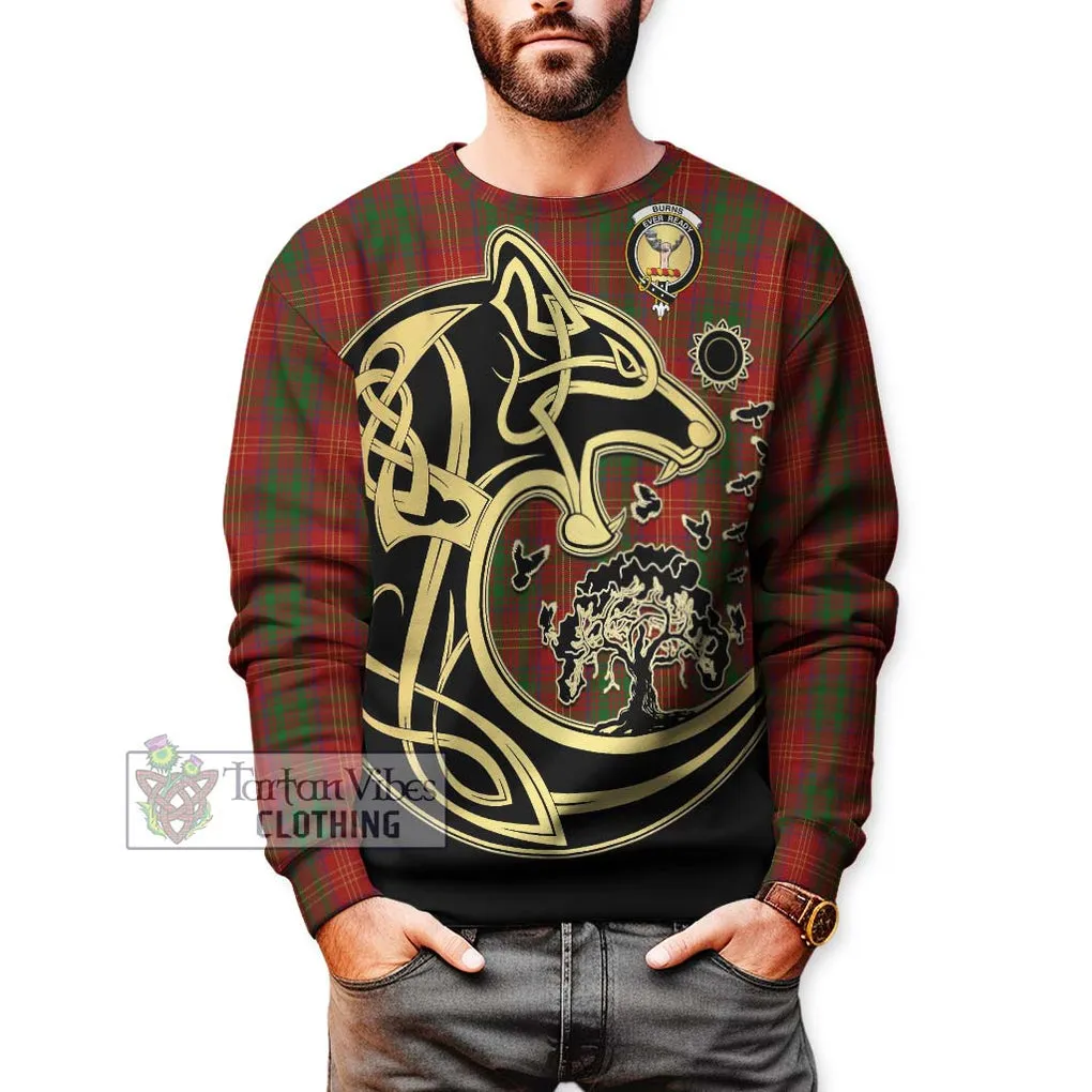 Burns Tartan Sweatshirt with Family Crest Celtic Wolf Style