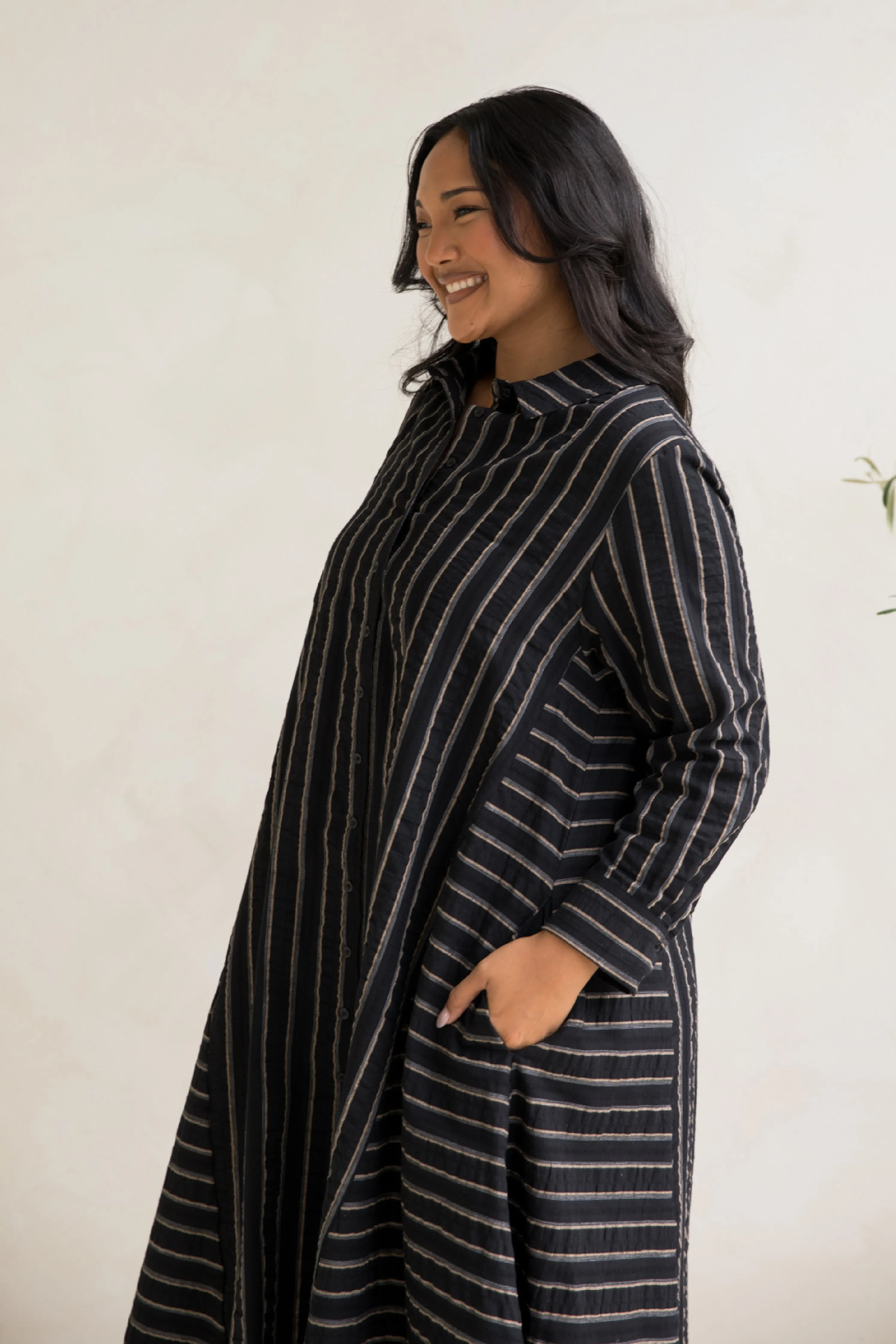 Cadillia Dress | Black/Beige Stripe