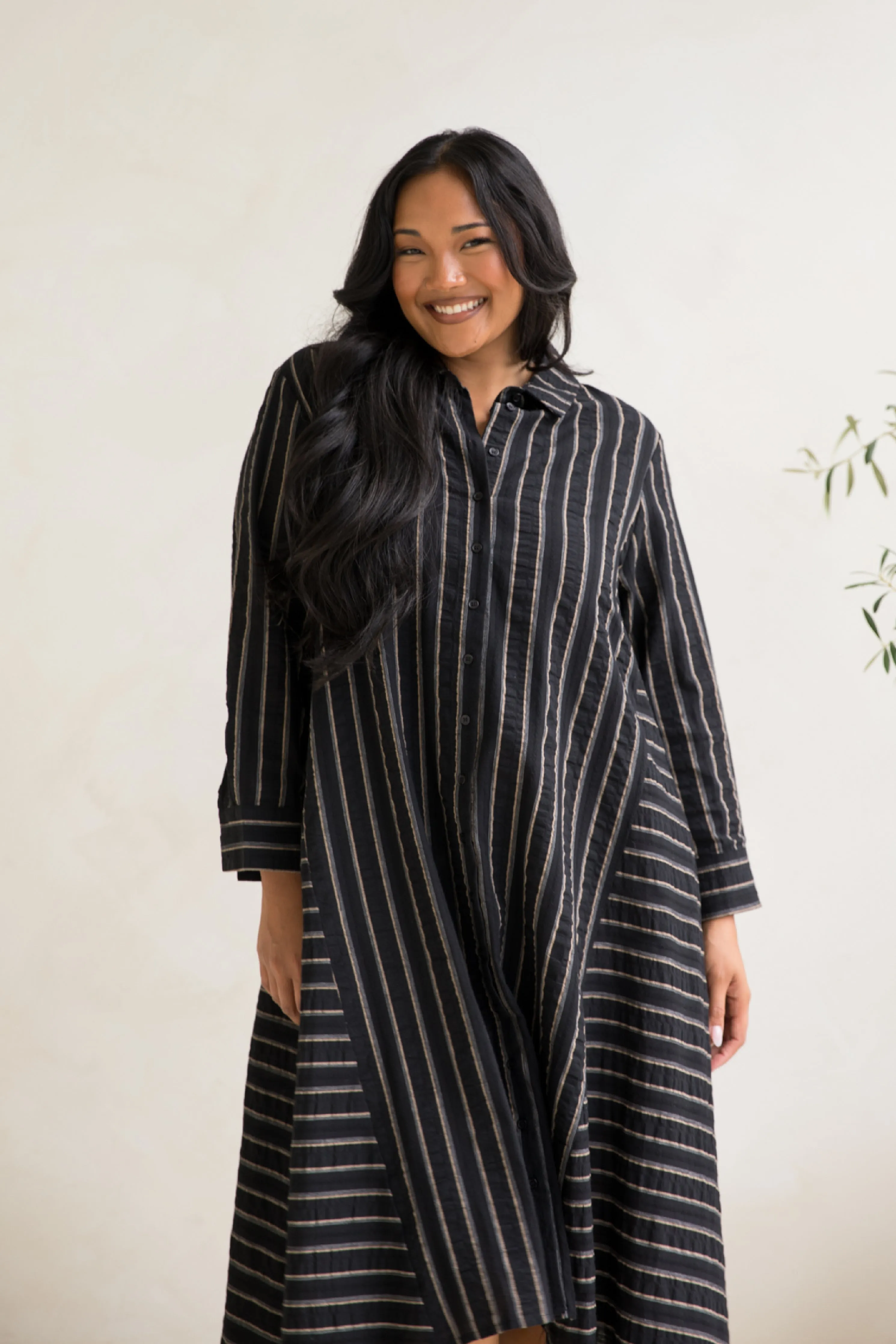 Cadillia Dress | Black/Beige Stripe