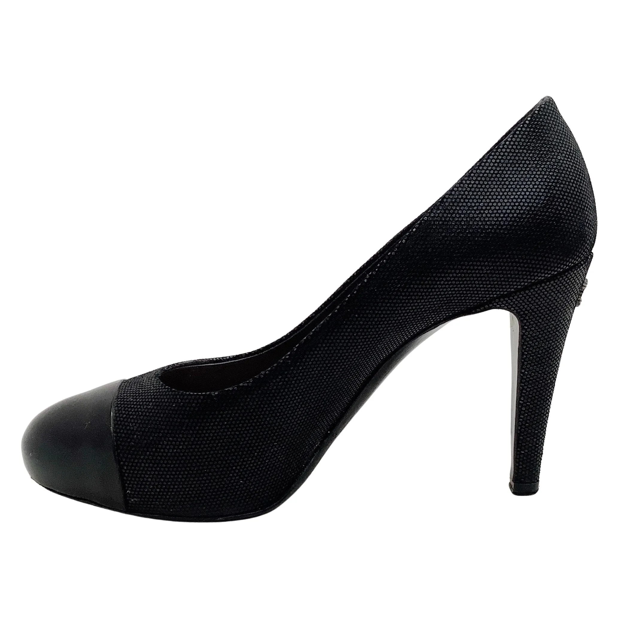 Chanel Black Platform Pumps with Patent Leather Cap Toe