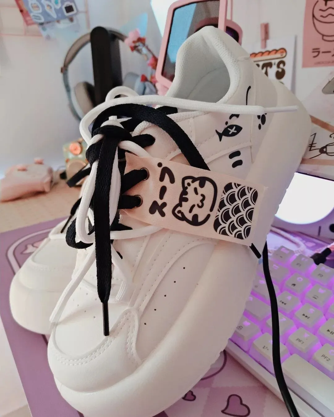 *CLEARANCE* Ultra Kawaii Kitty Colorblock White Sneakers - Women's