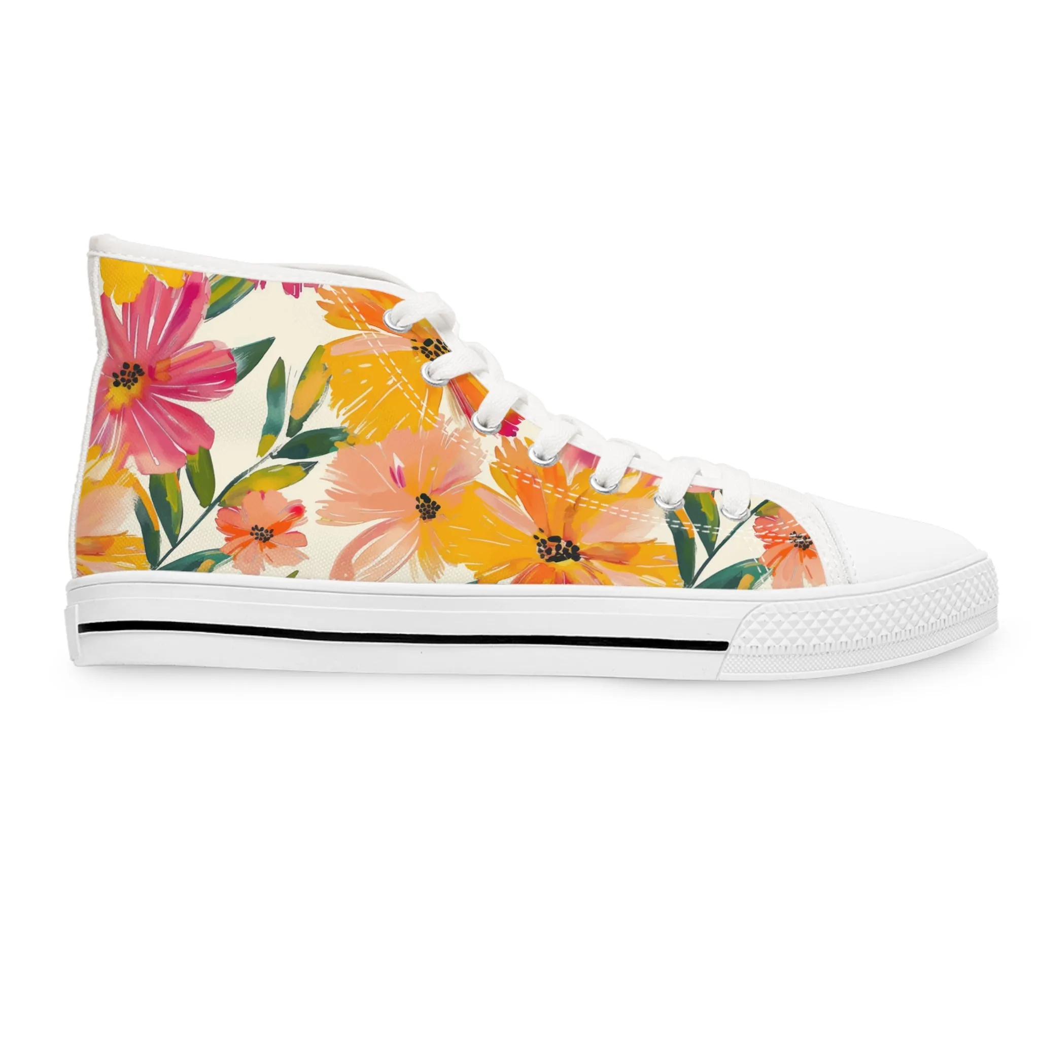 Colorful Flower Blooming Design Women's High Top Sneakers