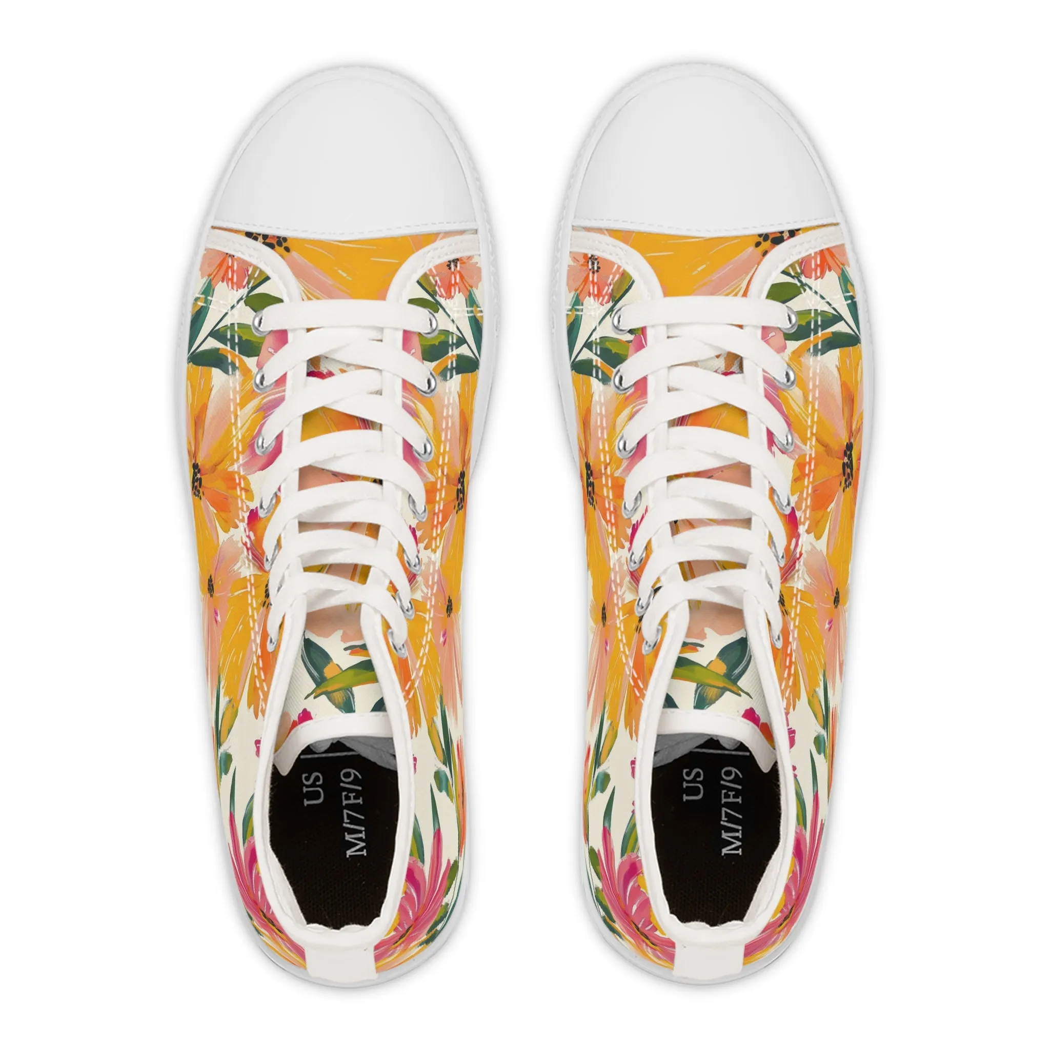 Colorful Flower Blooming Design Women's High Top Sneakers