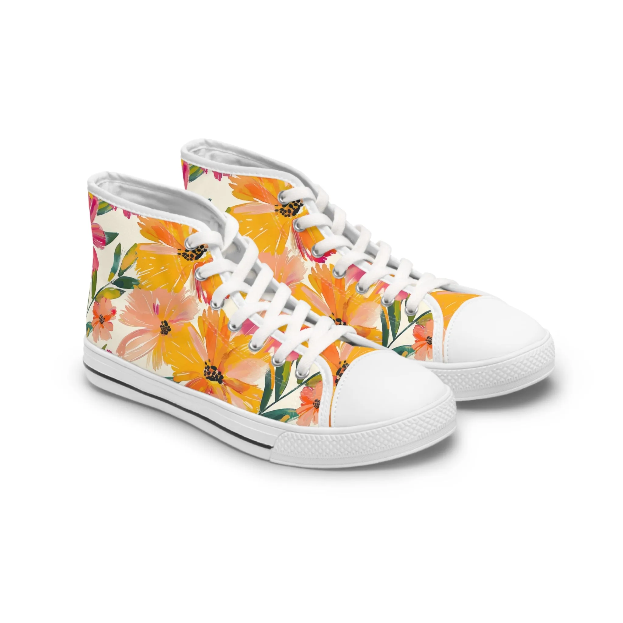 Colorful Flower Blooming Design Women's High Top Sneakers