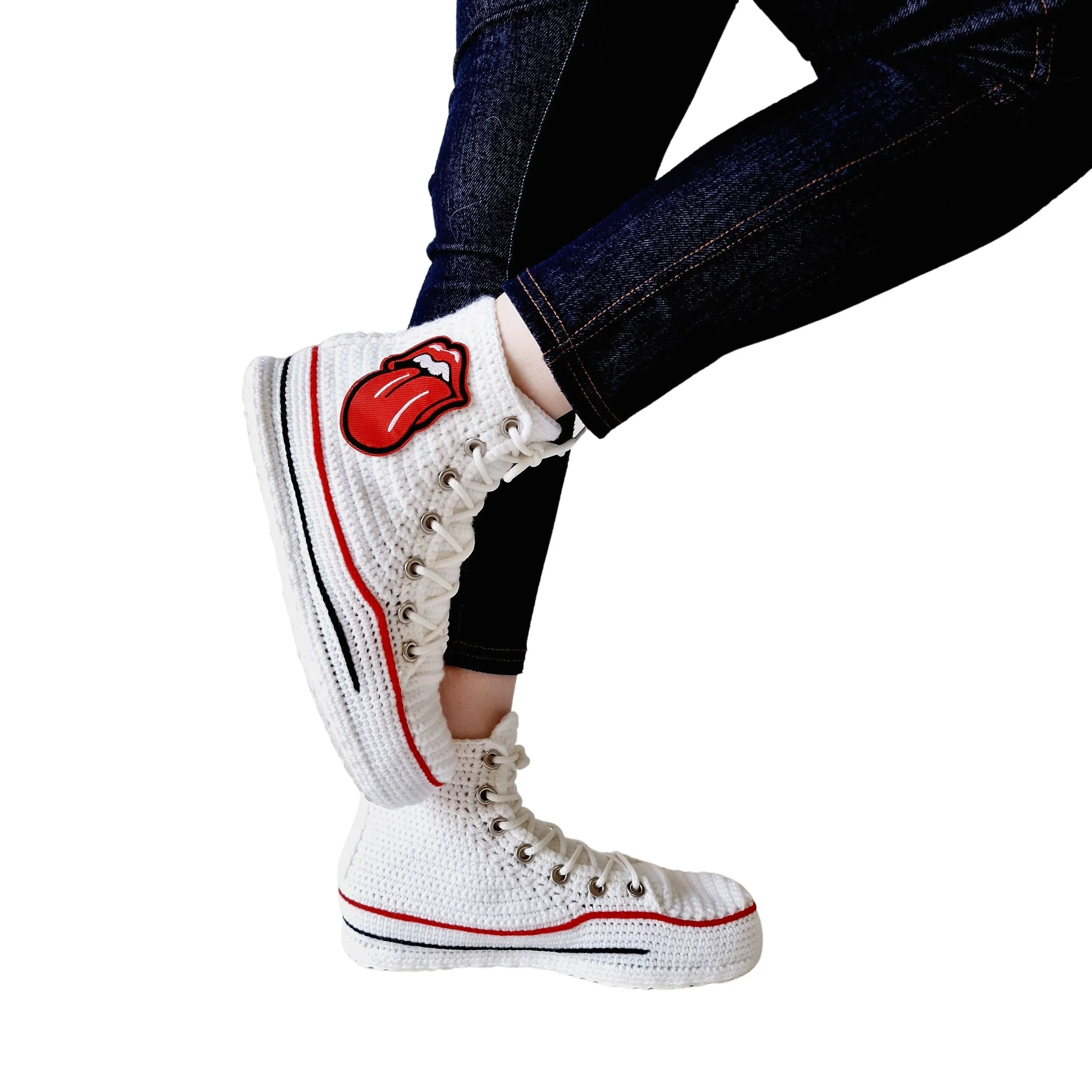 Converse Emoji Embroidery Custom Sneakers Plush Crochet High Top Slippers Platform Shoes