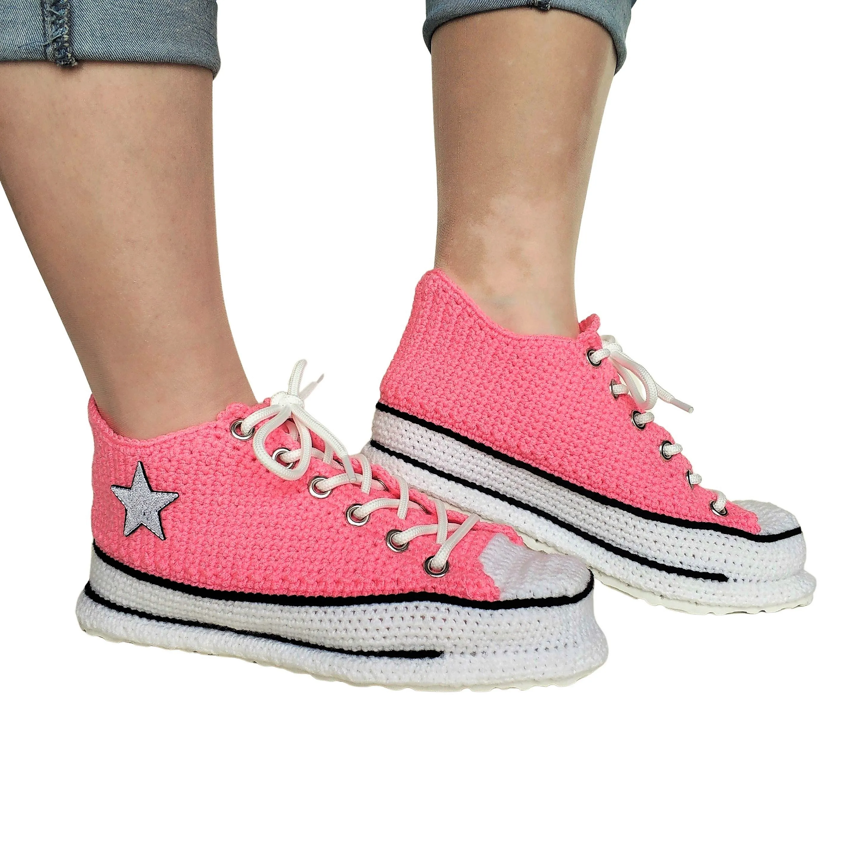 Converse Pink Low Top Sneakers Plush Handmade Custom Slippers Plush Soft Shoes