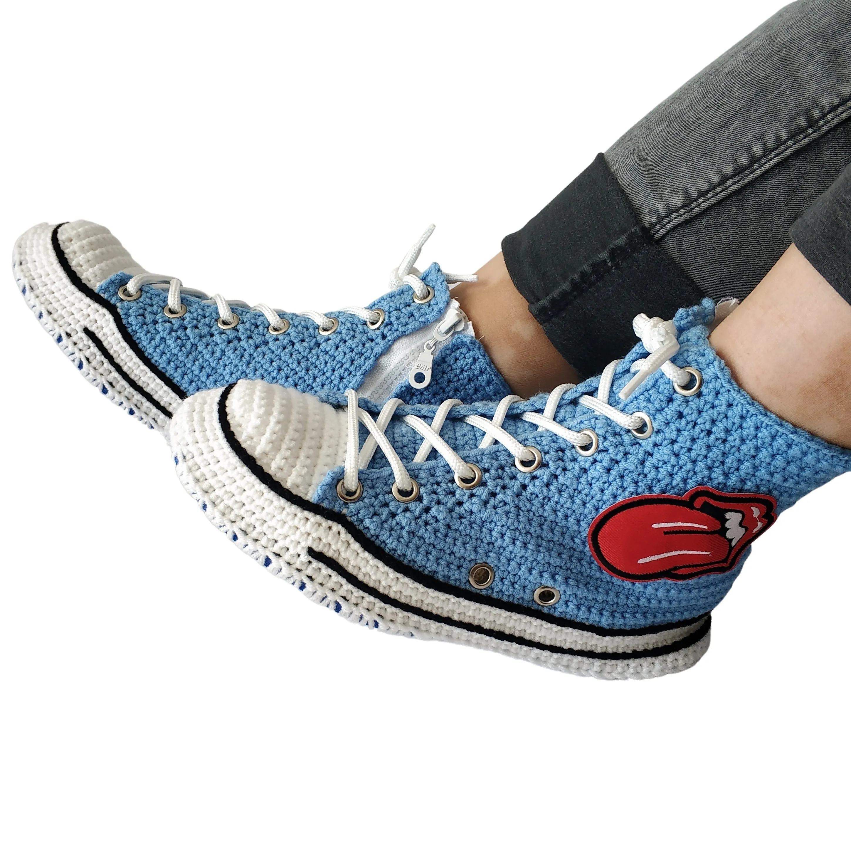 Converse Red Lips Custom Embroidery Kiss Patch Sexy Sneakers Slippers