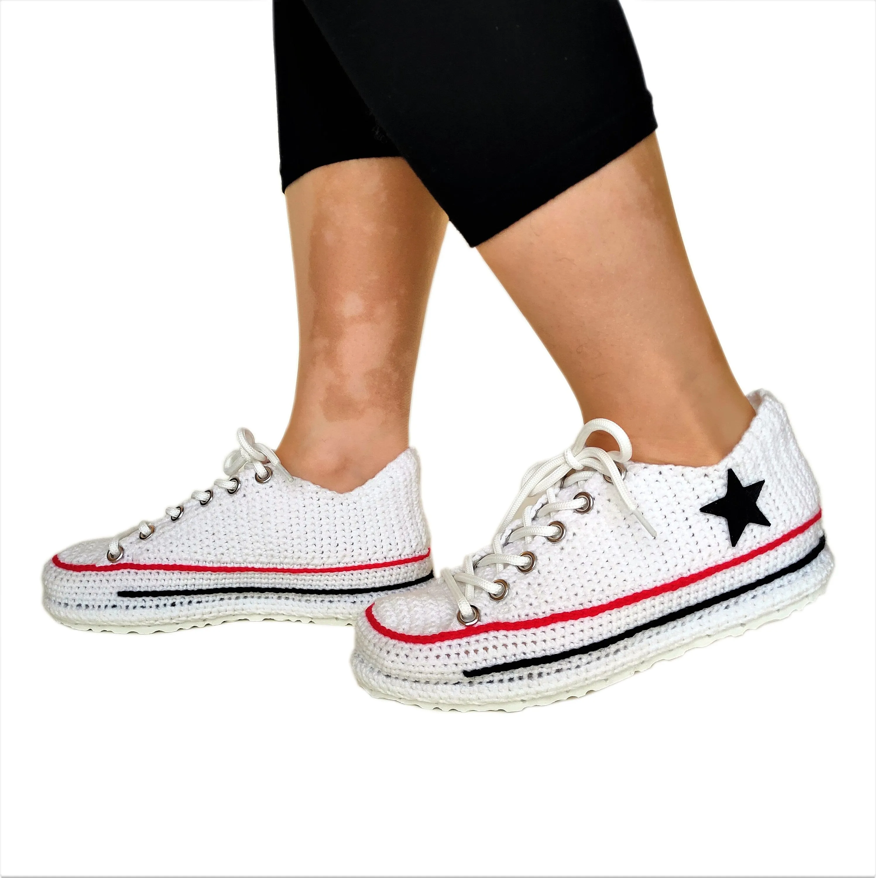 Converse Style White Handmade Plush Slippers Canvas House Sneakers