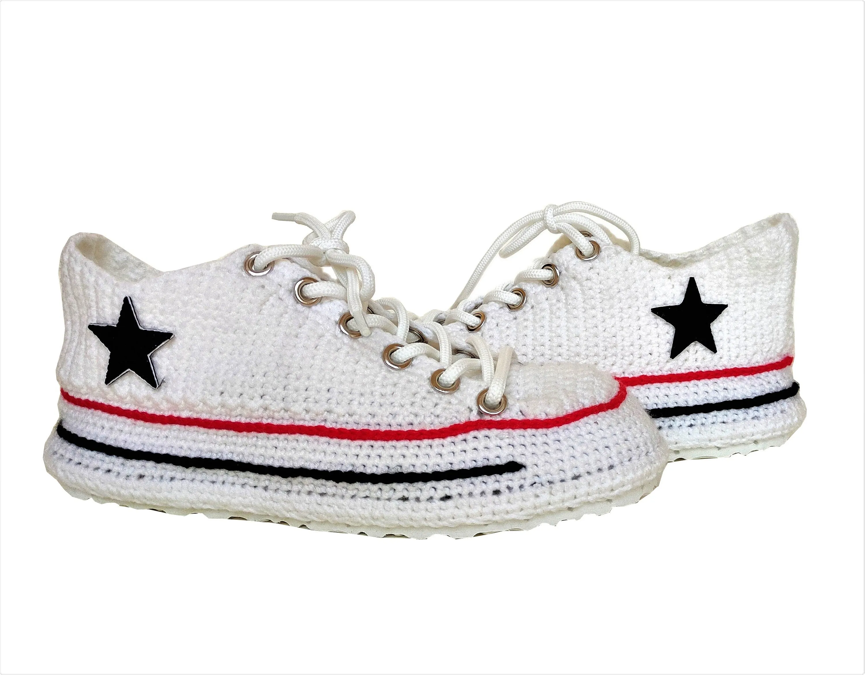 Converse Style White Handmade Plush Slippers Canvas House Sneakers