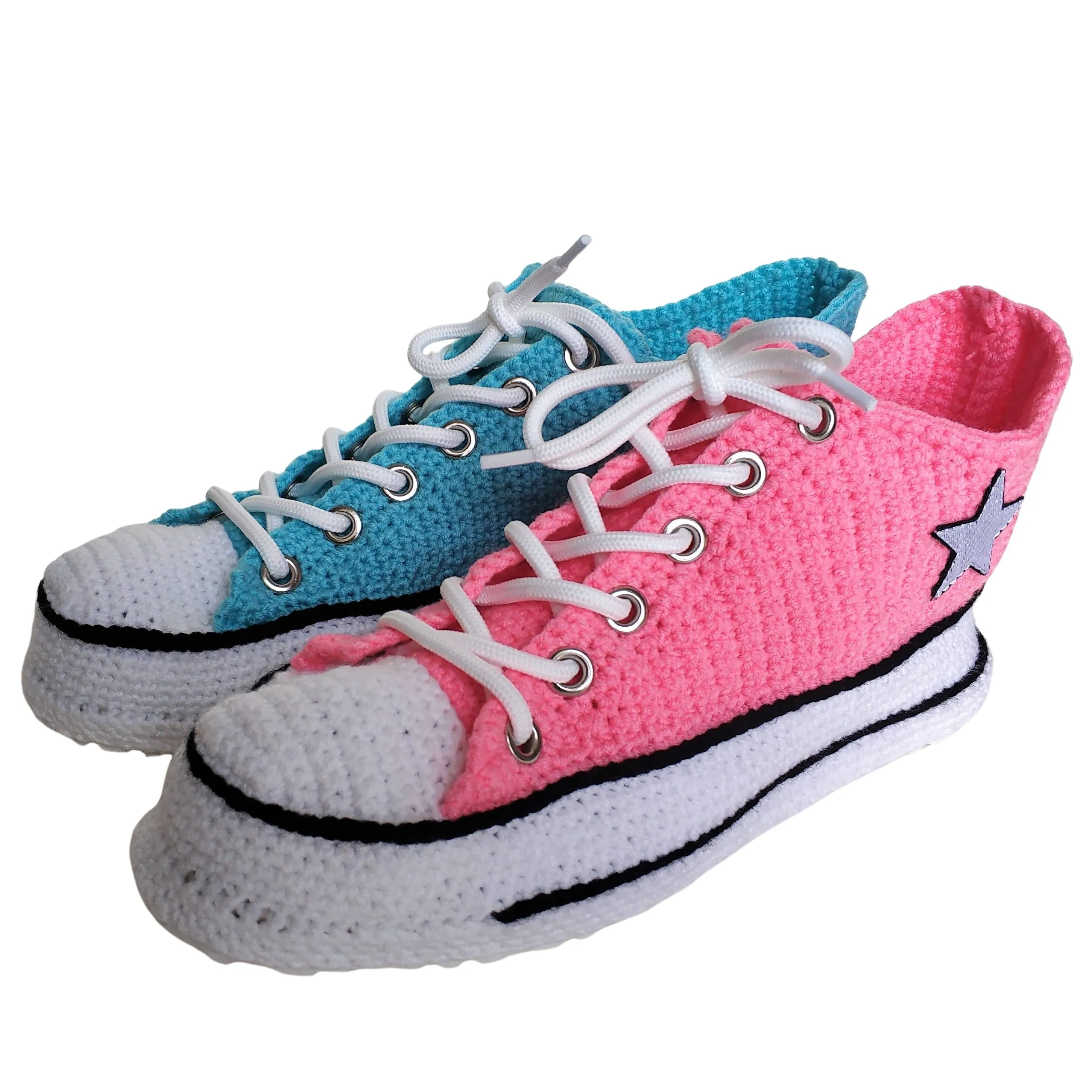 Converse Two Color Multicolored Sneakers Pink Turquoise Slippers Plush Shoes