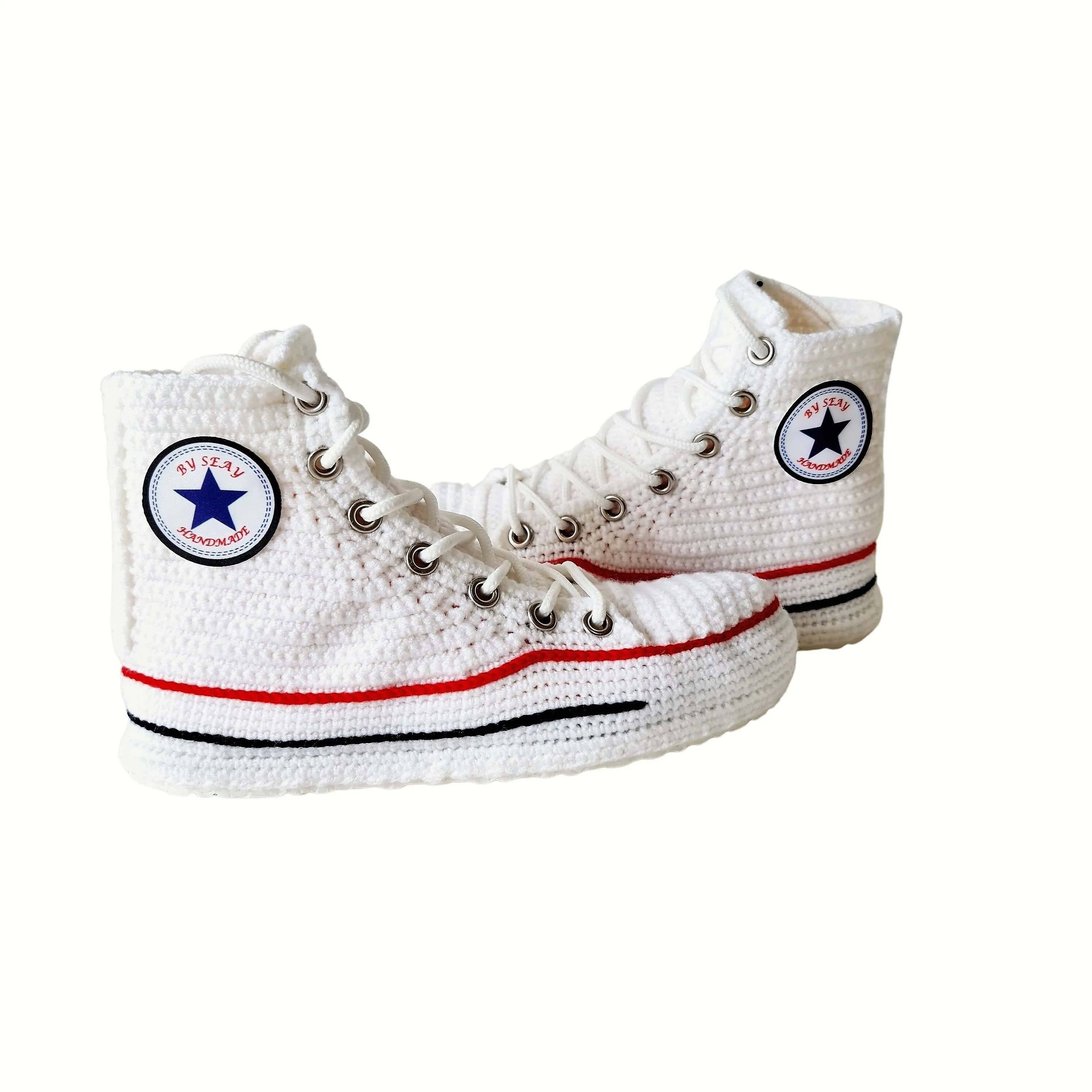 Converse White High Top Sneaker Plush Handmade Slippers Slip On Canvas Shoes