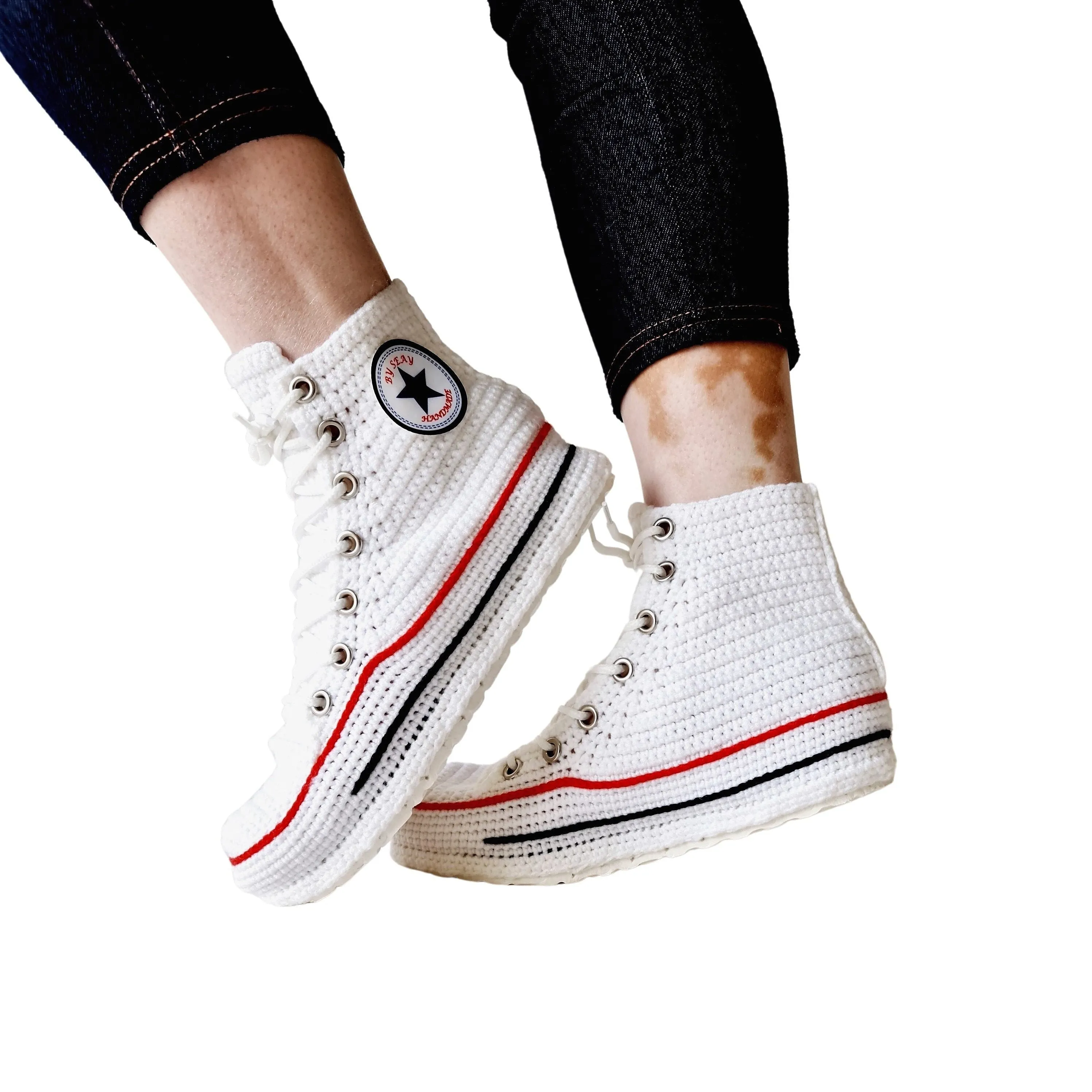 Converse White High Top Sneaker Plush Handmade Slippers Slip On Canvas Shoes