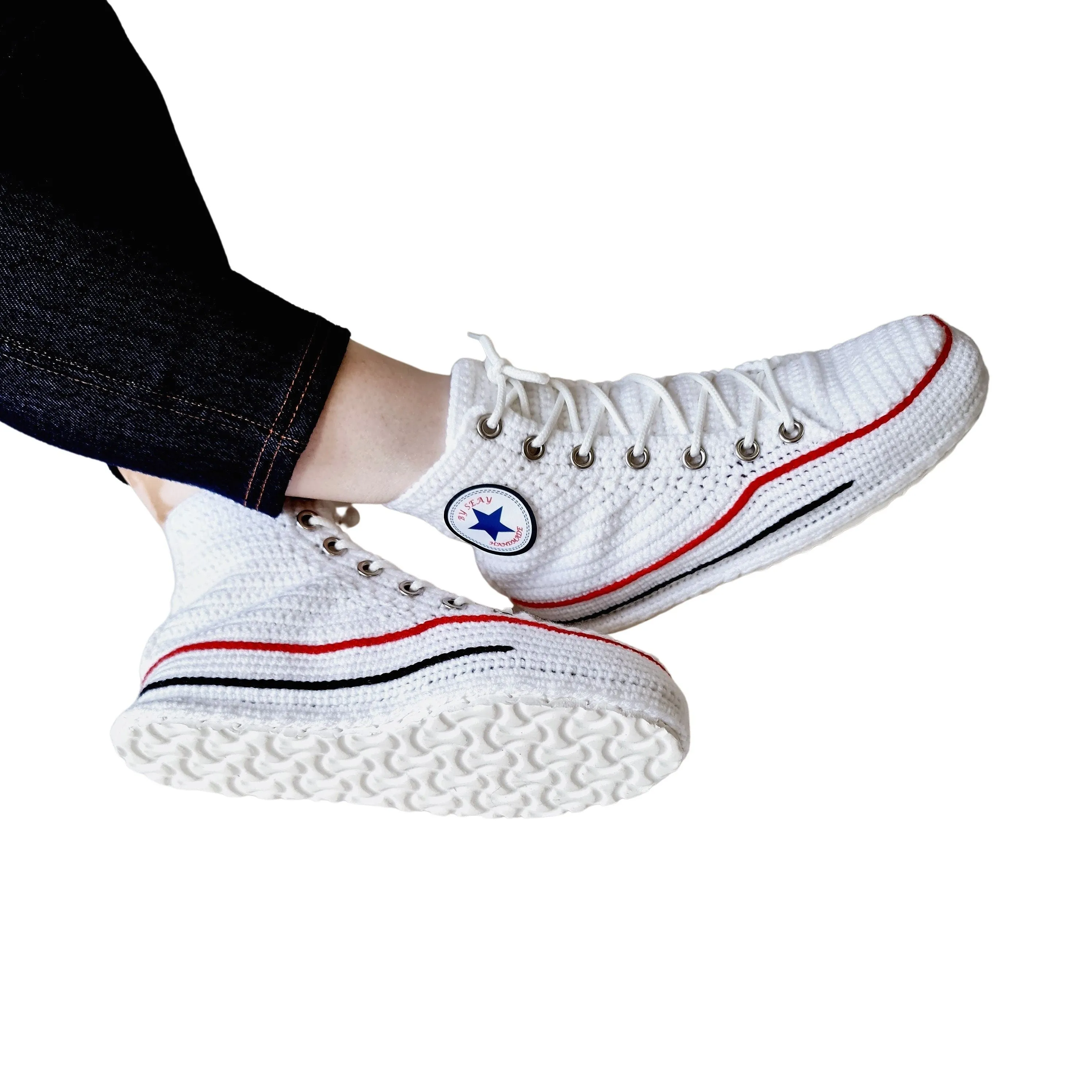 Converse White High Top Sneaker Plush Handmade Slippers Slip On Canvas Shoes