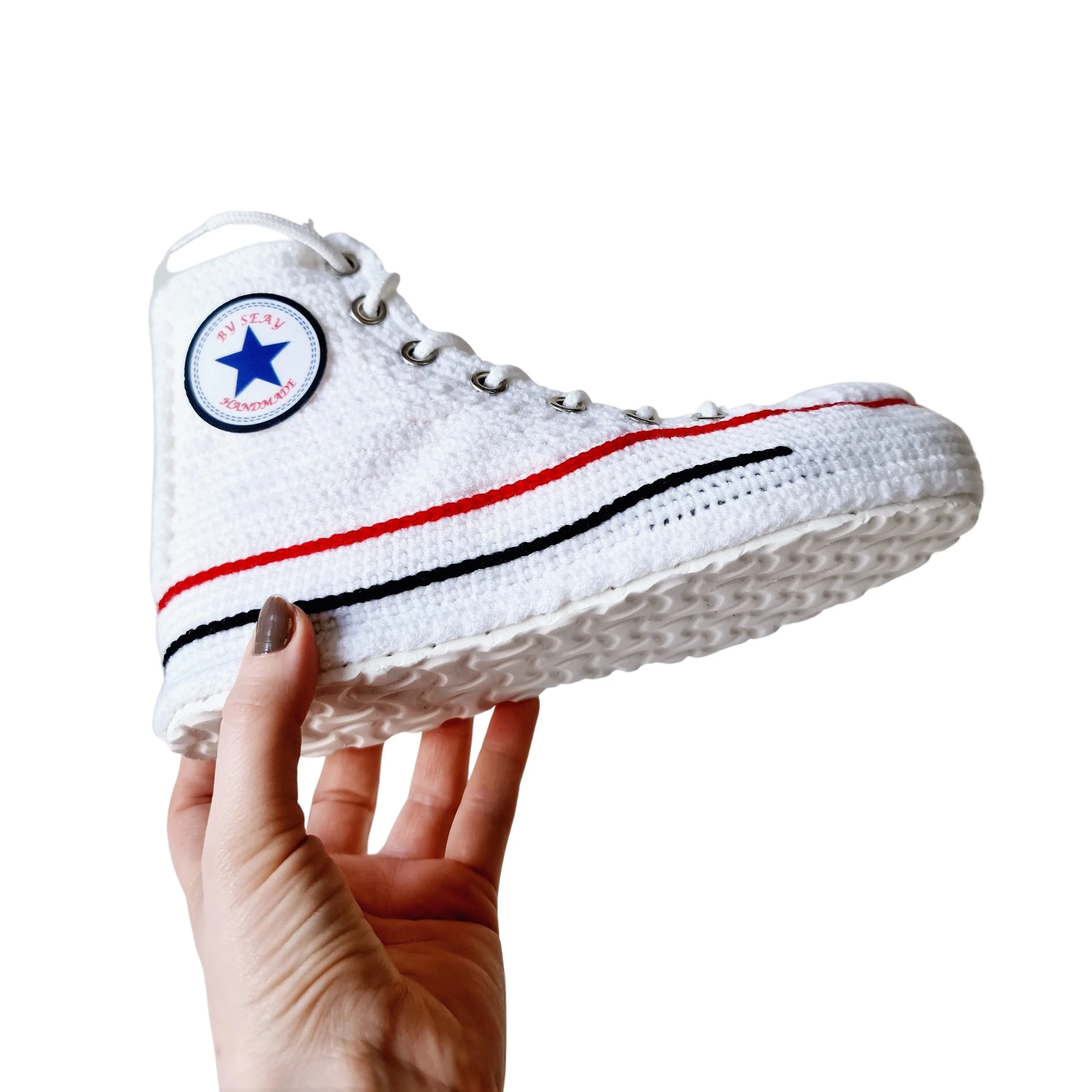 Converse White High Top Sneaker Plush Handmade Slippers Slip On Canvas Shoes