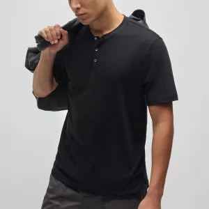 Cotton Jersey Short Sleeve Henley - Black