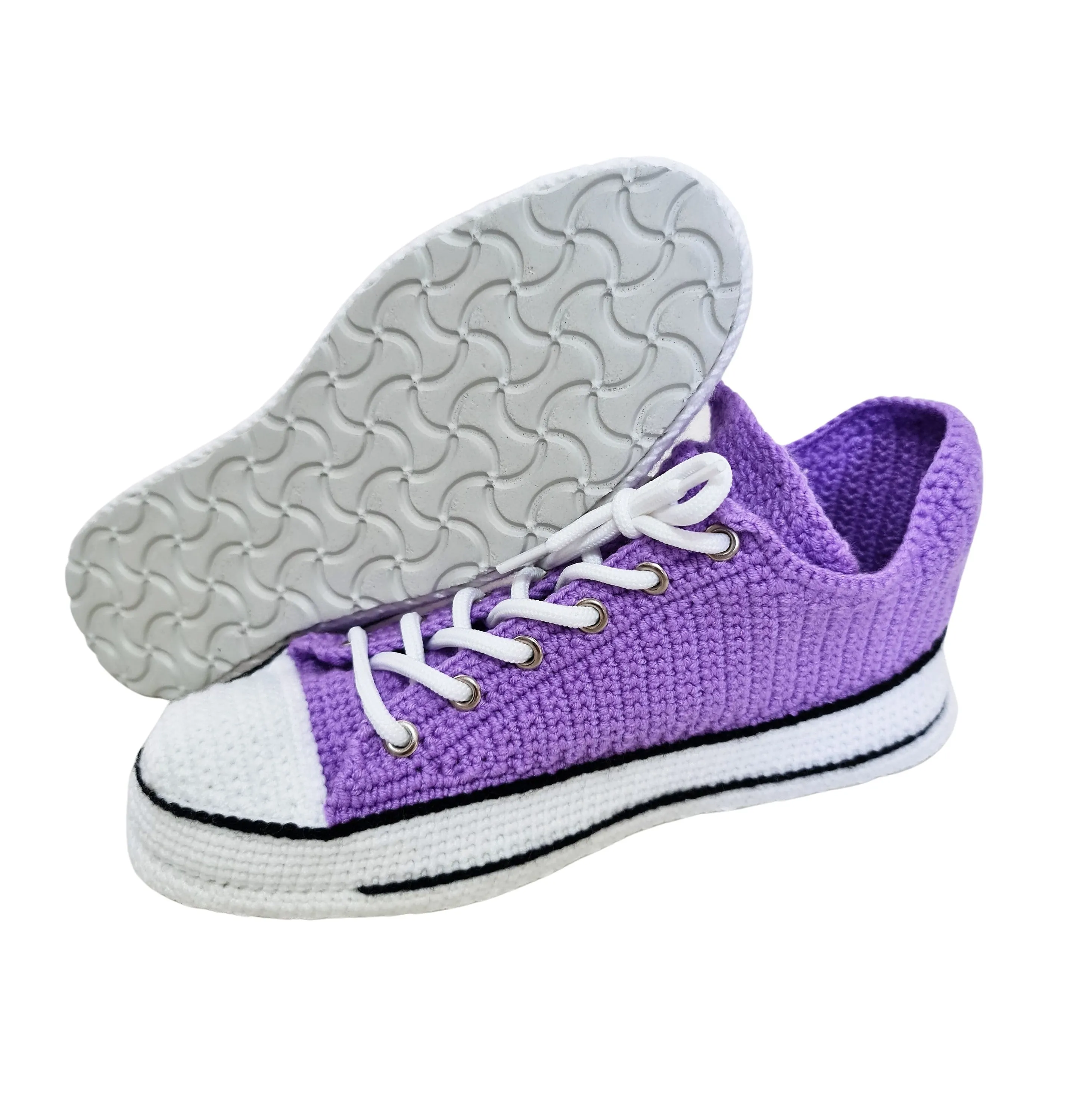 Crochet Purple Cotton House Shoes Slip On Sneakers Plush Slippers