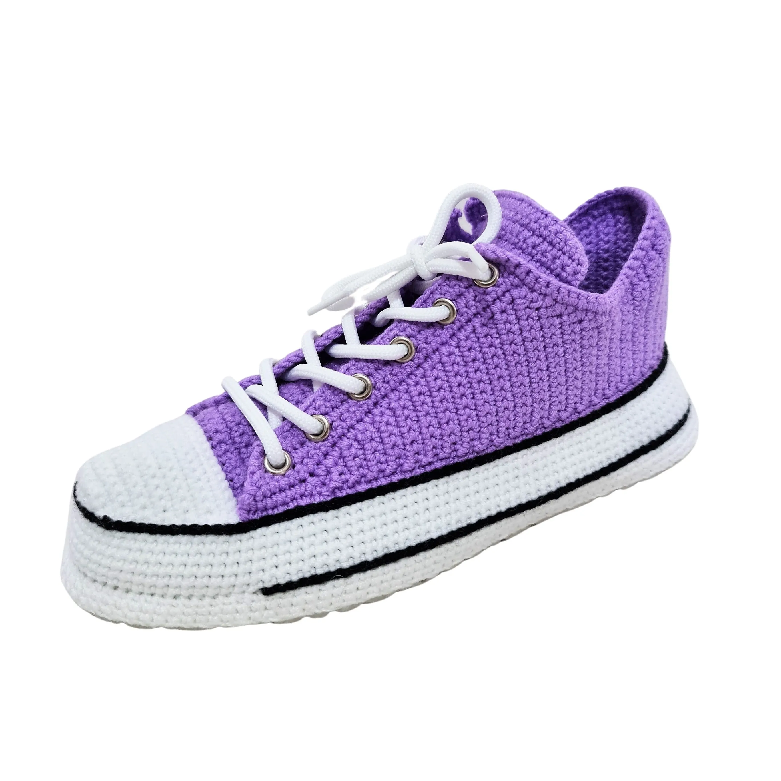 Crochet Purple Cotton House Shoes Slip On Sneakers Plush Slippers