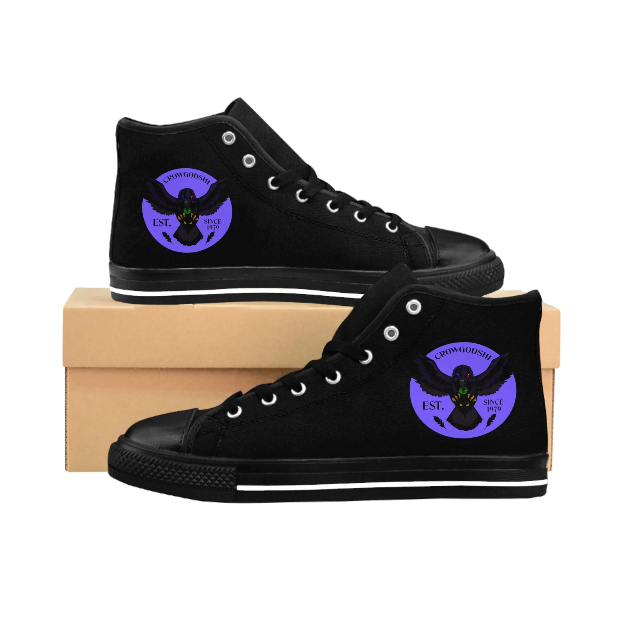 Crowgodshi 2nd Gen. High-Tops, Black on Black w/ PURPLE LOGO