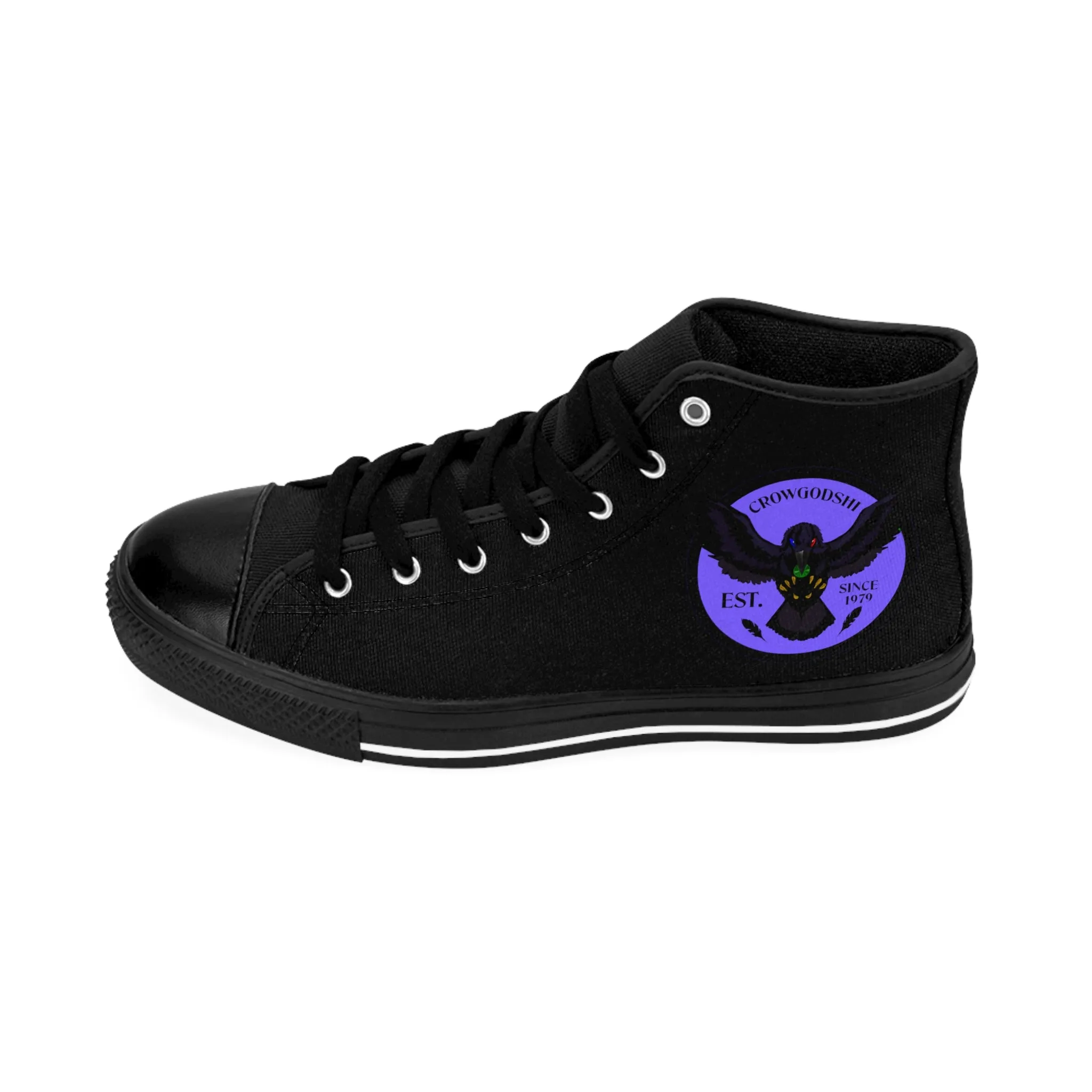 Crowgodshi 2nd Gen. High-Tops, Black on Black w/ PURPLE LOGO