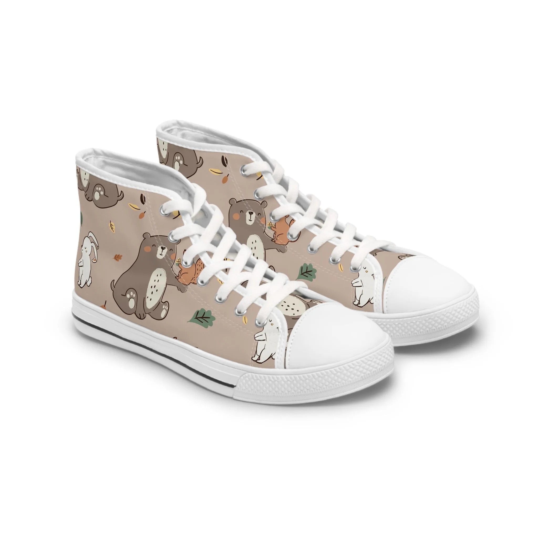 Cute and Lovely Bear and Squirrel Women's High Top Sneakers