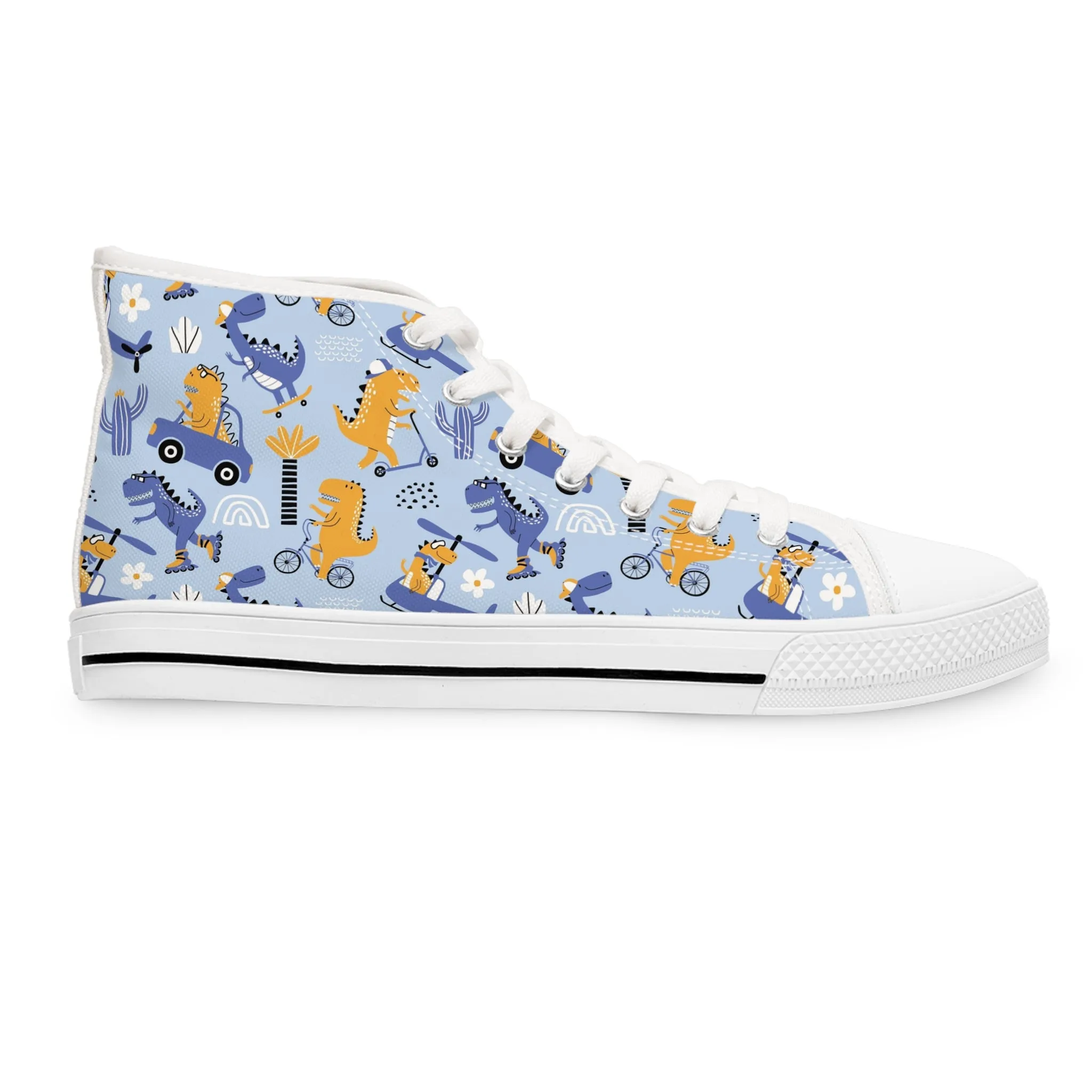 Cute Dinosaur Scooter Women's High Top Sneakers