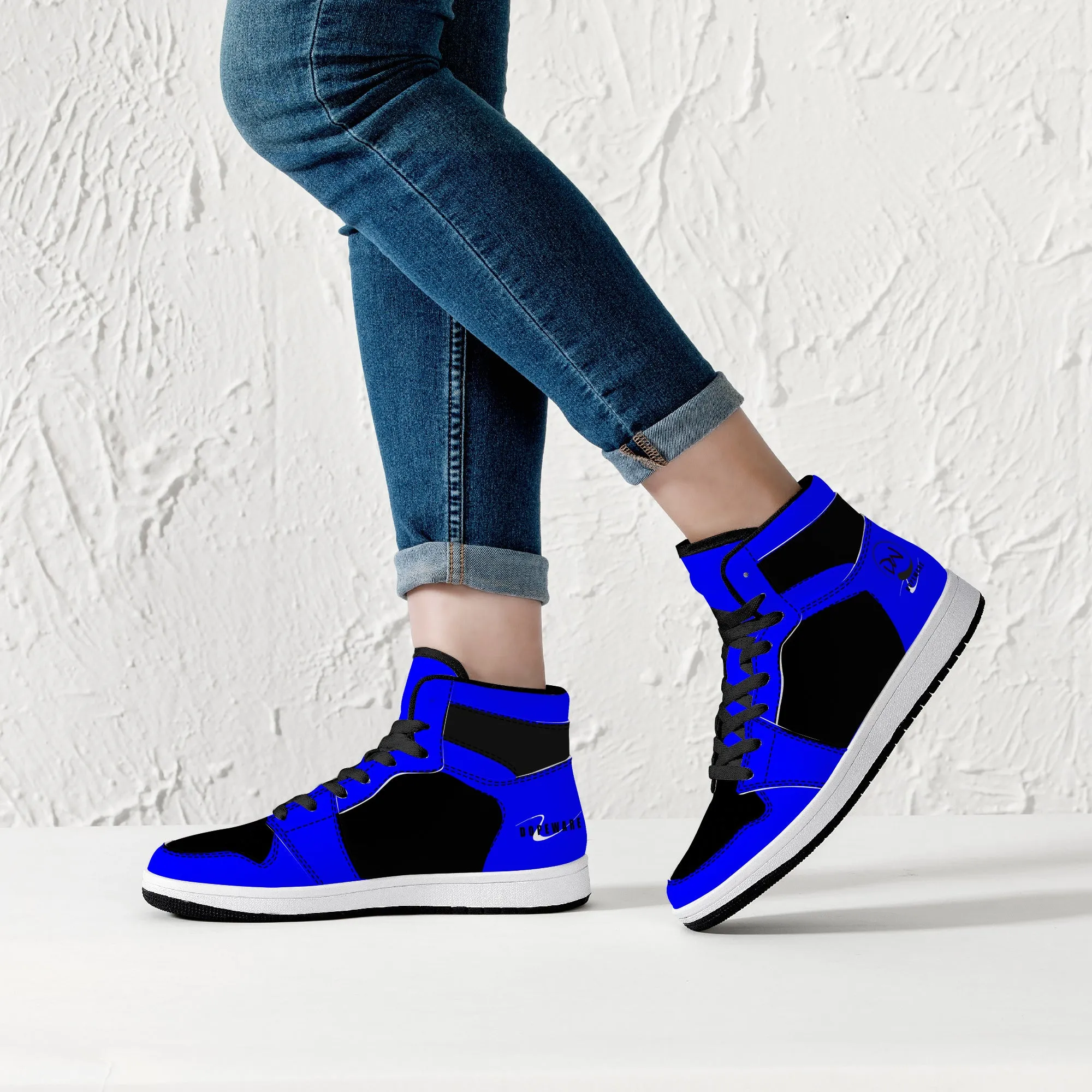 D16 High-Top Leather Sneakers - Black and Blue