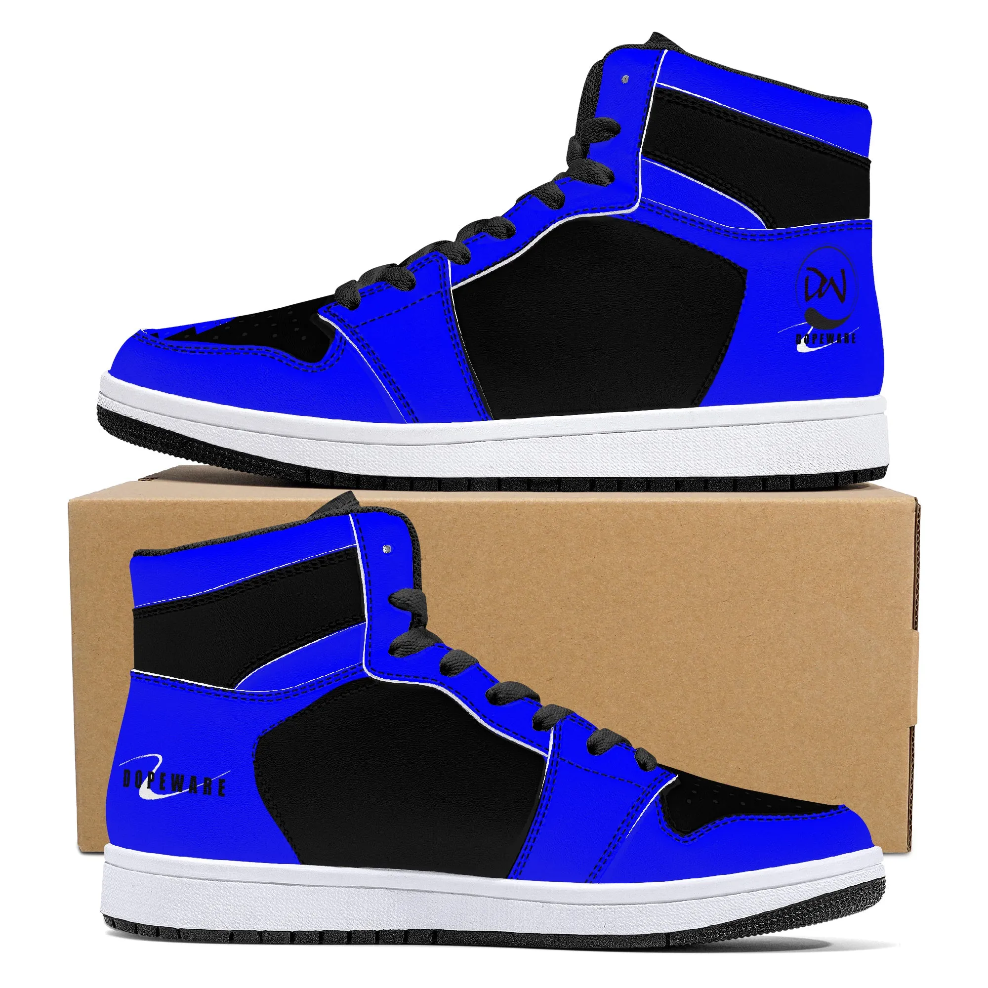 D16 High-Top Leather Sneakers - Black and Blue