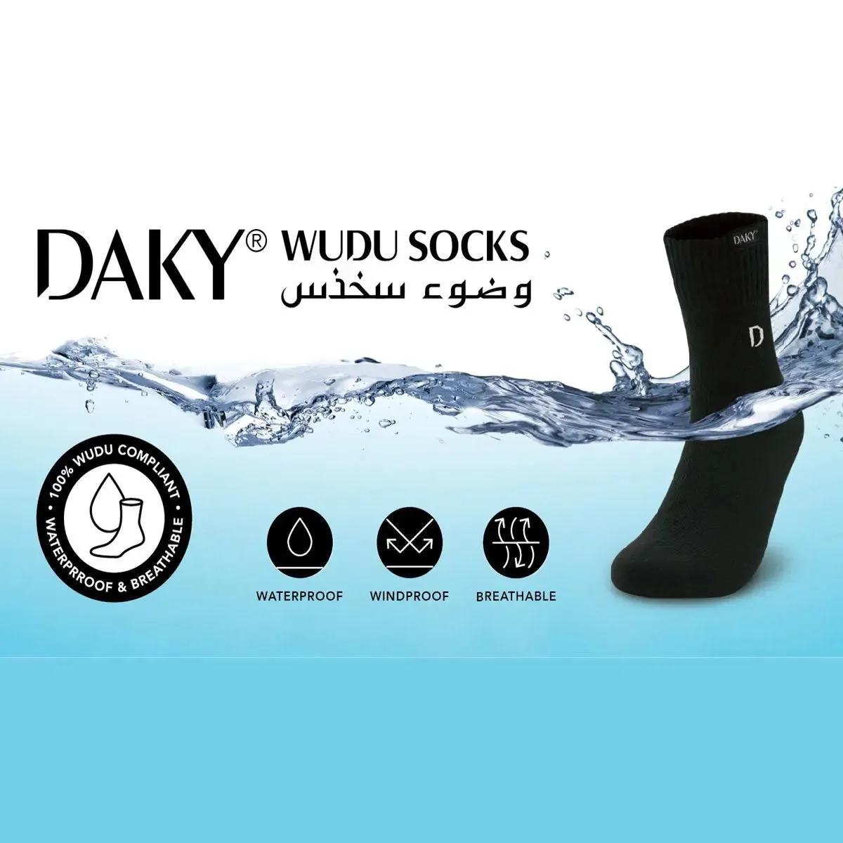 Daky Wudu Compliant & Waterproof Black Socks