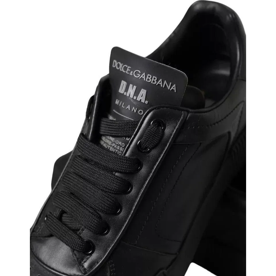 Dolce & Gabbana Black Leather Low Top Sneakers Men Shoes